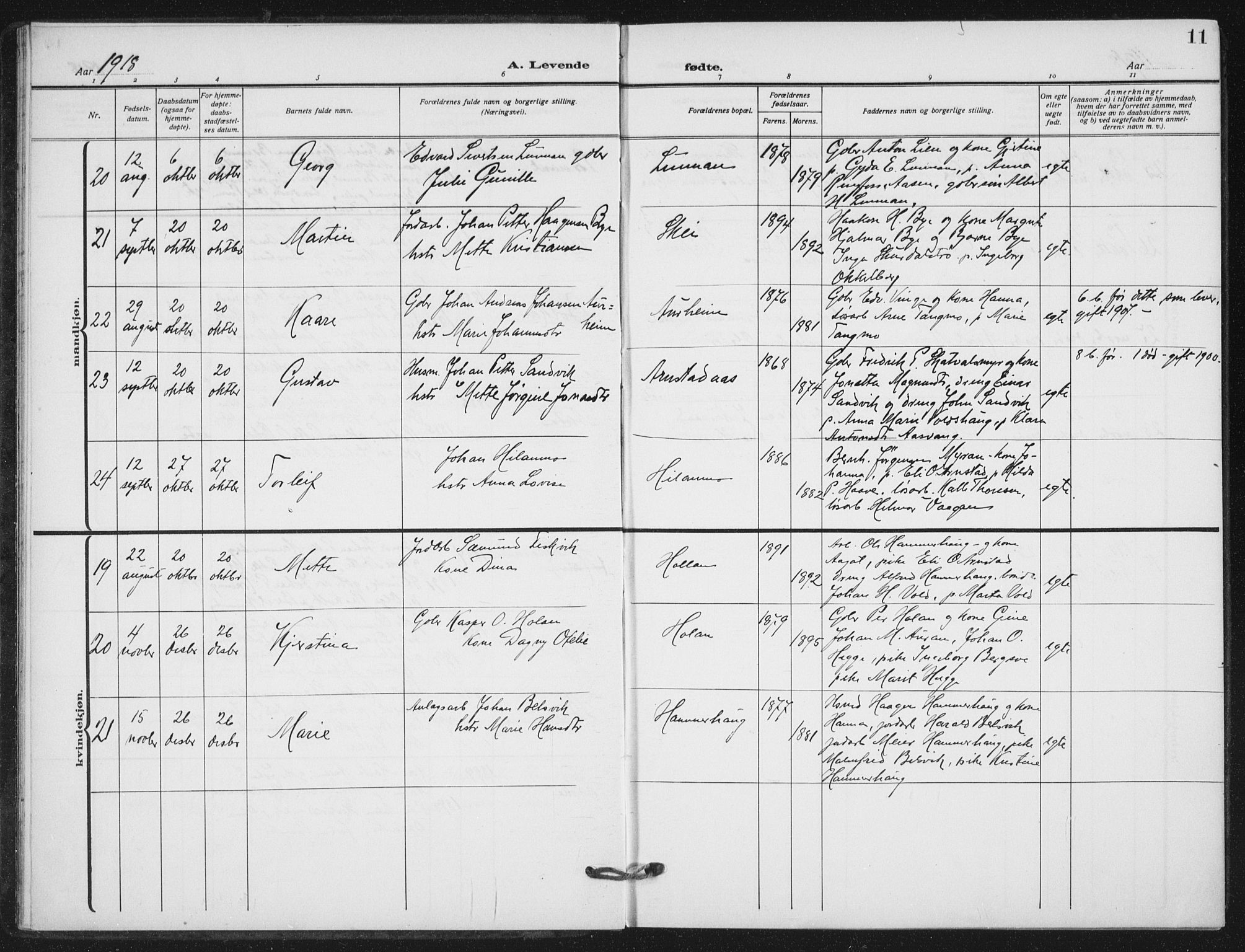 Ministerialprotokoller, klokkerbøker og fødselsregistre - Nord-Trøndelag, AV/SAT-A-1458/712/L0102: Parish register (official) no. 712A03, 1916-1929, p. 11