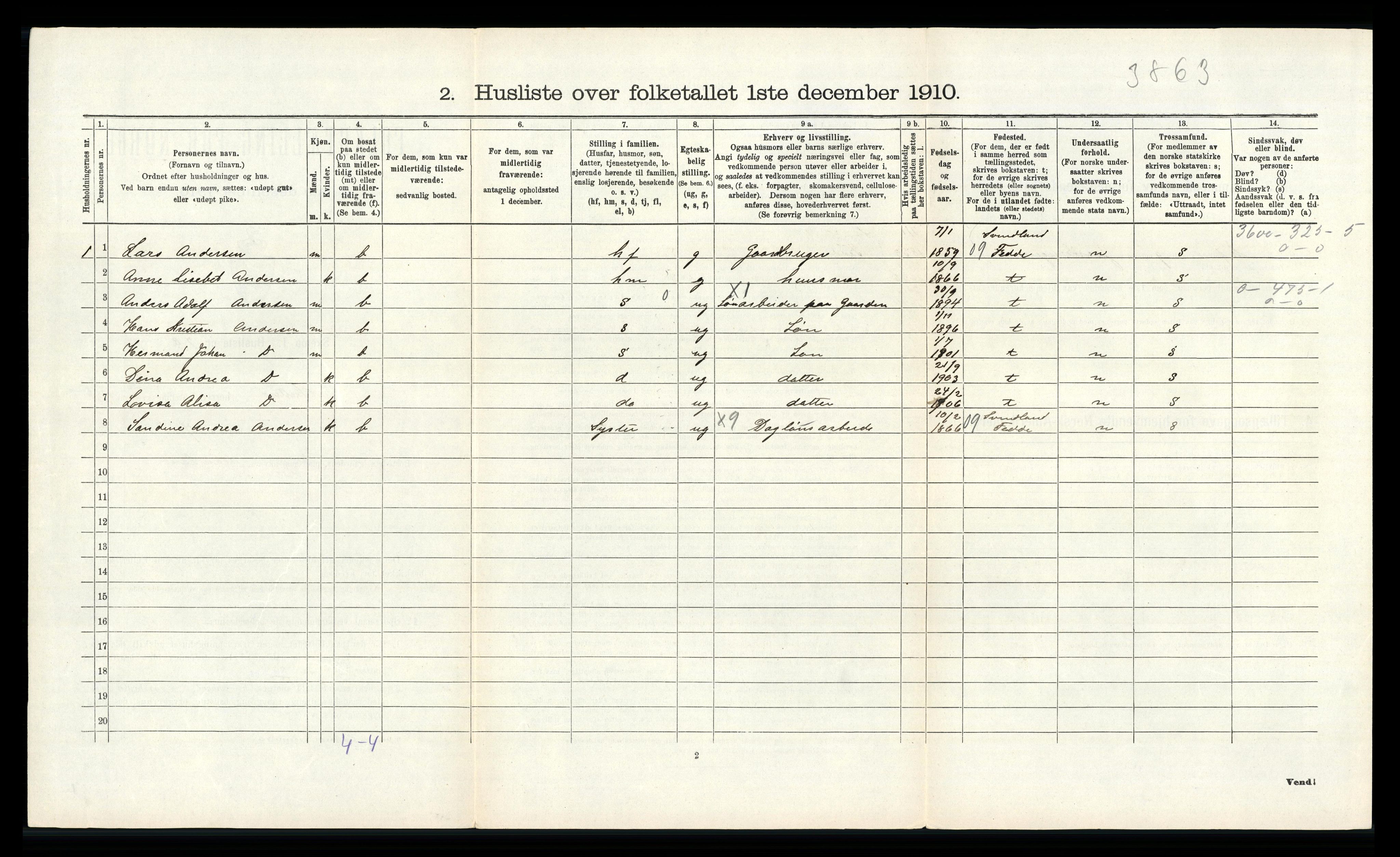 RA, 1910 census for Hidra, 1910, p. 238