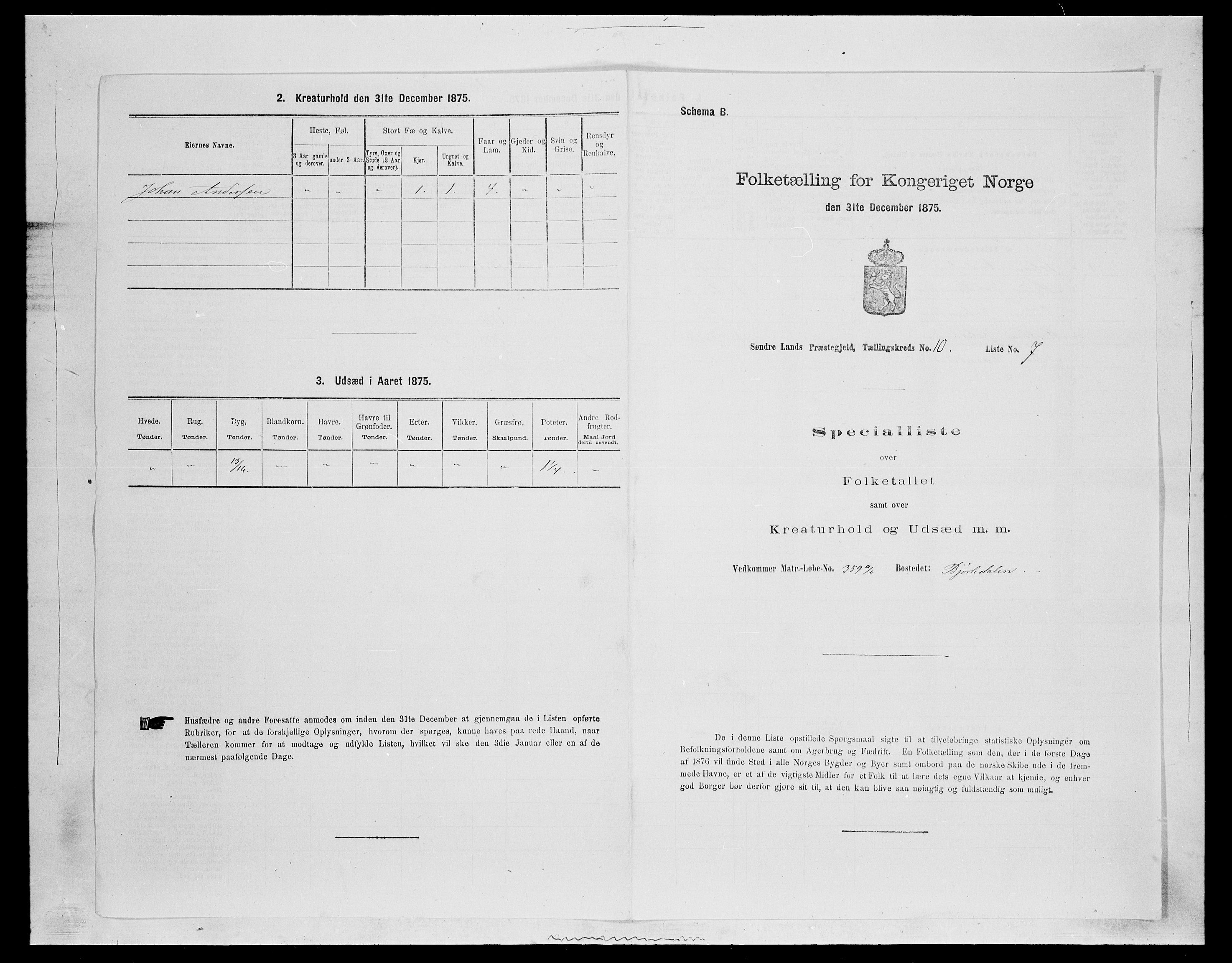 SAH, 1875 census for 0536P Søndre Land, 1875, p. 1471