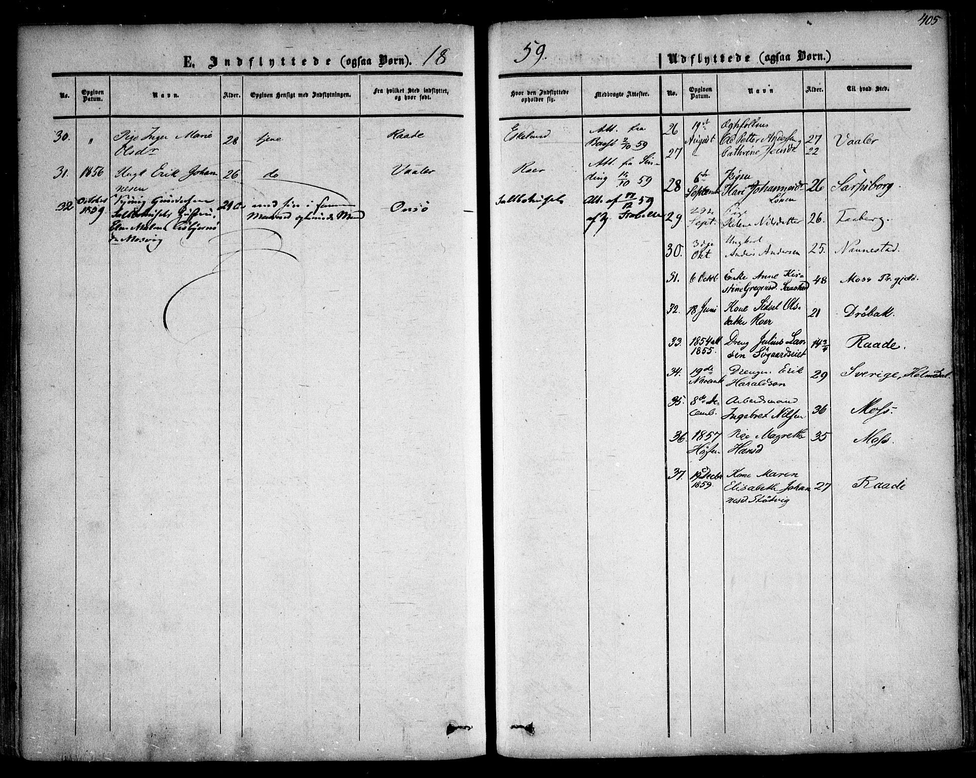 Rygge prestekontor Kirkebøker, SAO/A-10084b/F/Fa/L0005: Parish register (official) no. 5, 1852-1871, p. 405