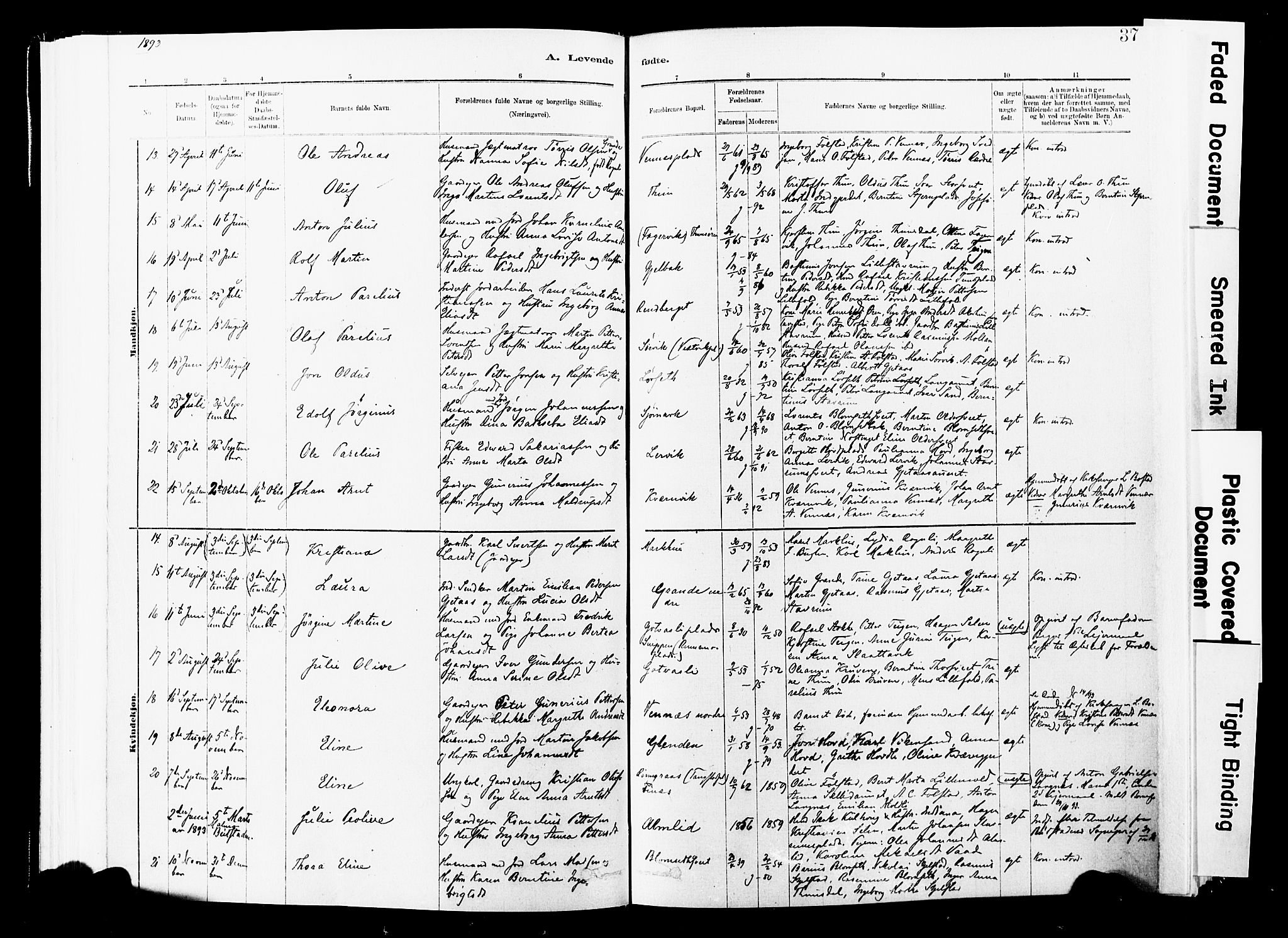 Ministerialprotokoller, klokkerbøker og fødselsregistre - Nord-Trøndelag, SAT/A-1458/744/L0420: Parish register (official) no. 744A04, 1882-1904, p. 37