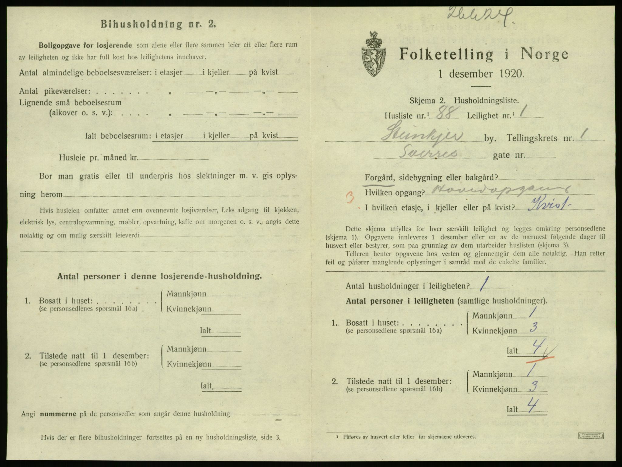 SAT, 1920 census for Steinkjer, 1920, p. 1428