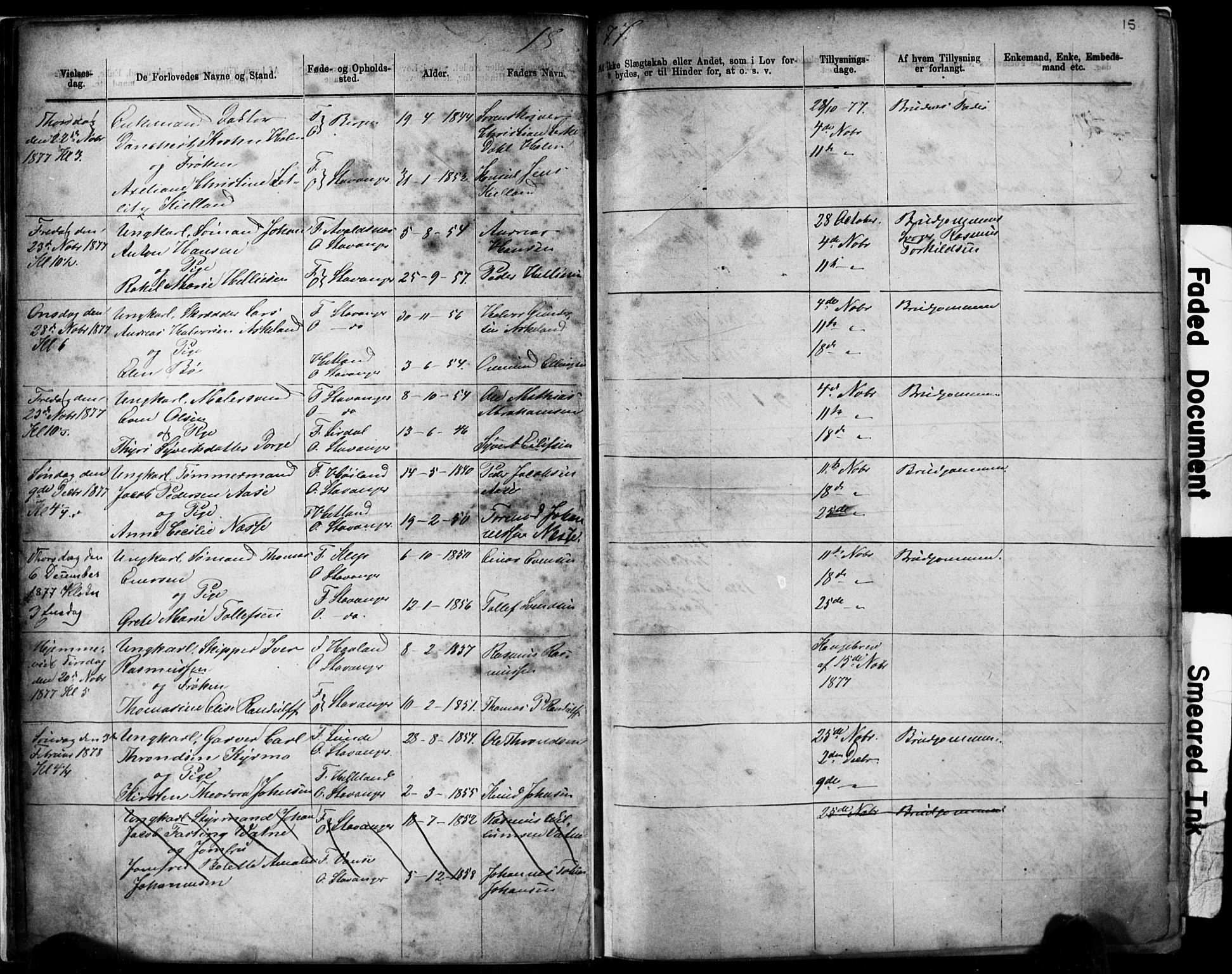 Domkirken sokneprestkontor, SAST/A-101812/001/30/30BB/L0014: Parish register (copy) no. B 14, 1875-1902, p. 15