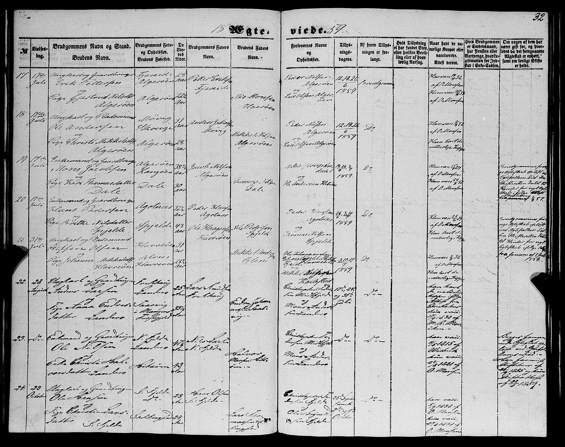 Fjell sokneprestembete, AV/SAB-A-75301/H/Haa: Parish register (official) no. A 6, 1849-1877, p. 32