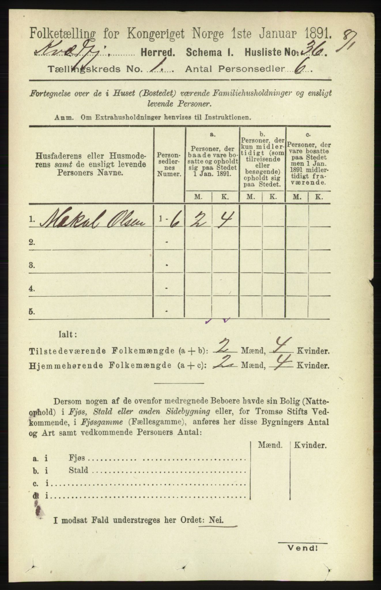 RA, 1891 census for 1911 Kvæfjord, 1891, p. 56