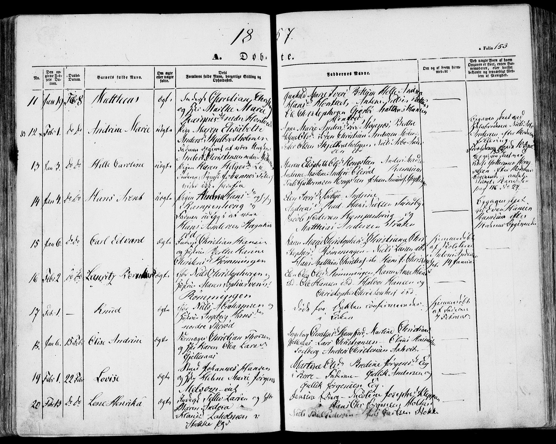 Stokke kirkebøker, AV/SAKO-A-320/F/Fa/L0007: Parish register (official) no. I 7, 1844-1857, p. 153