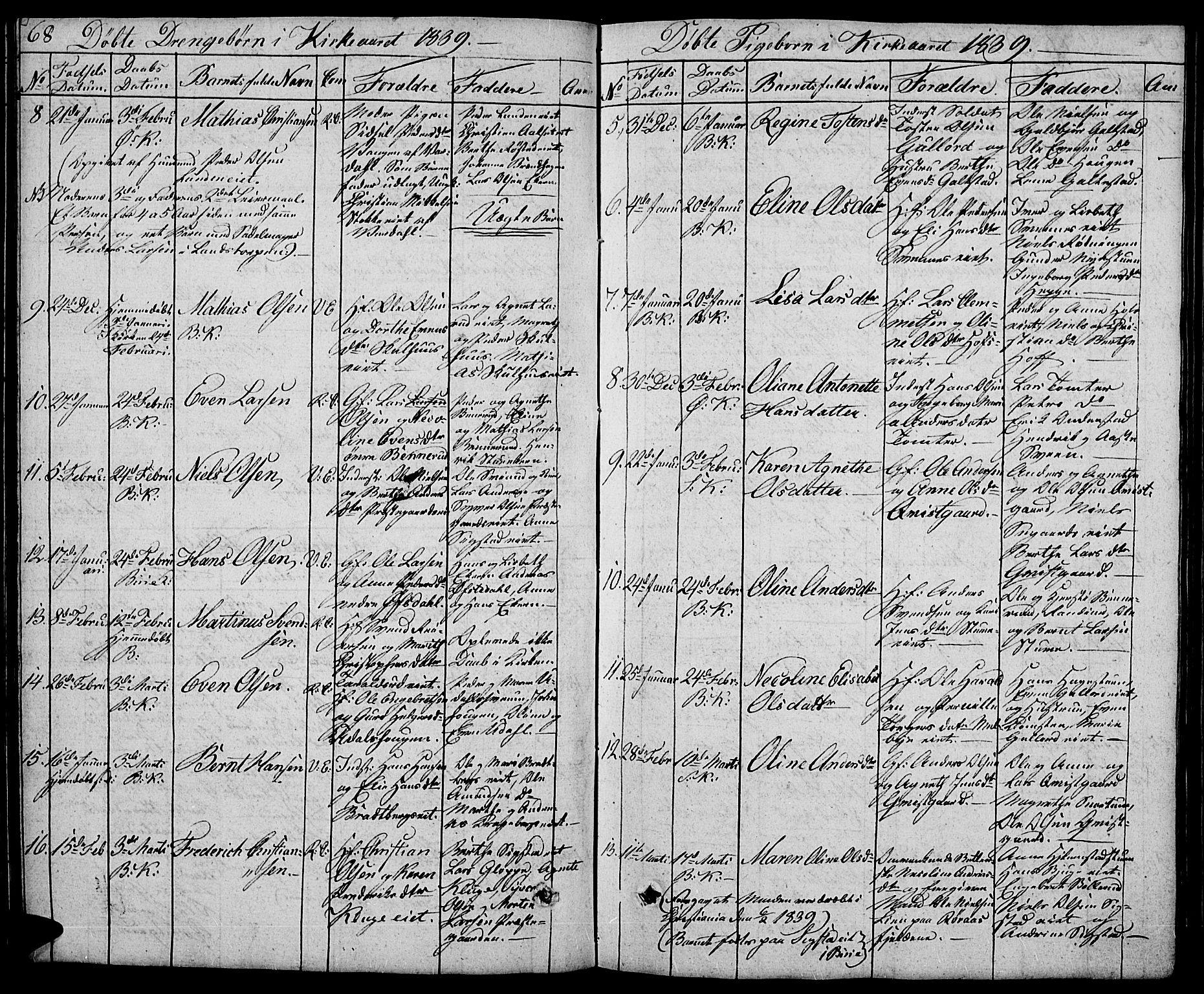 Biri prestekontor, SAH/PREST-096/H/Ha/Hab/L0002: Parish register (copy) no. 2, 1828-1842, p. 68