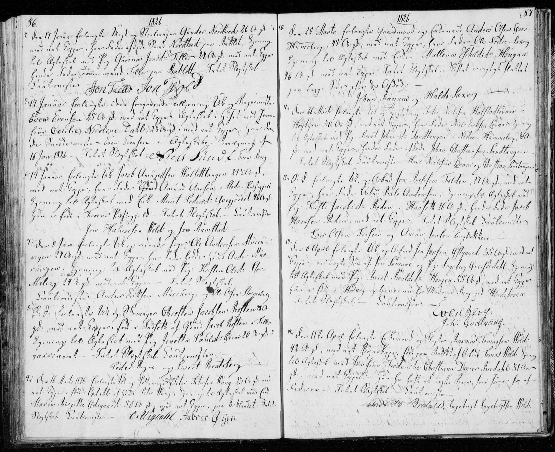 Ministerialprotokoller, klokkerbøker og fødselsregistre - Sør-Trøndelag, SAT/A-1456/606/L0295: Banns register no. 606A10, 1815-1833, p. 86-87