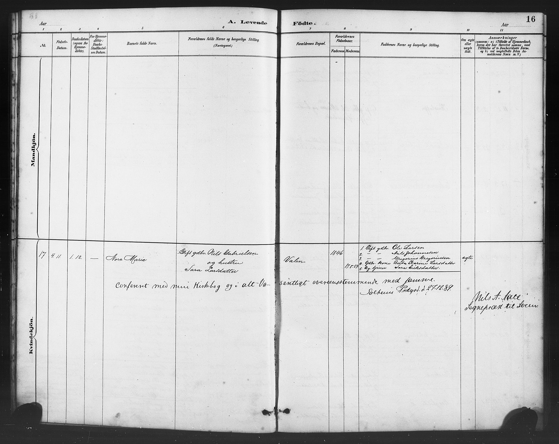 Sveio Sokneprestembete, AV/SAB-A-78501/H/Hab: Parish register (copy) no. B 2, 1887-1911, p. 16