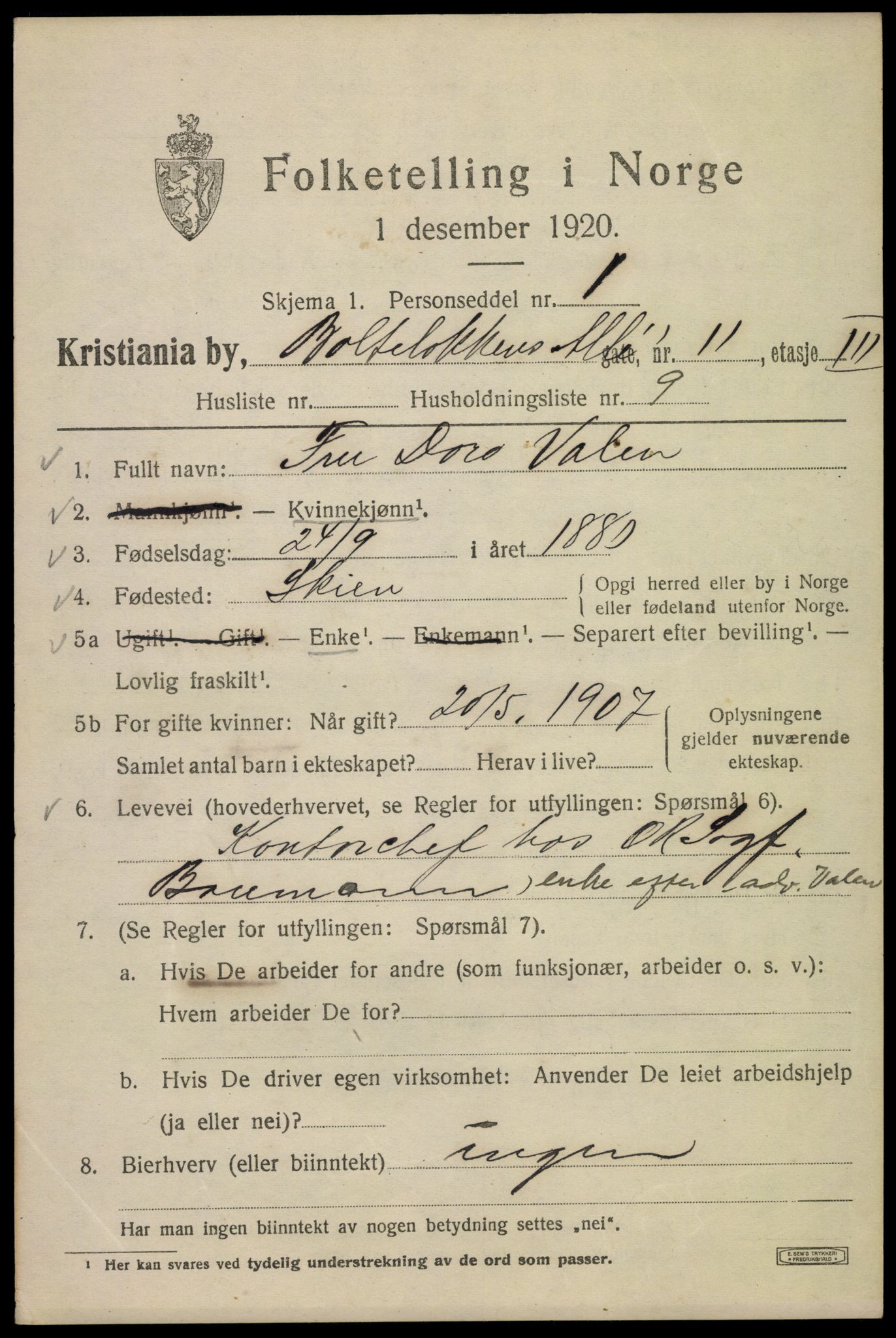 SAO, 1920 census for Kristiania, 1920, p. 167697