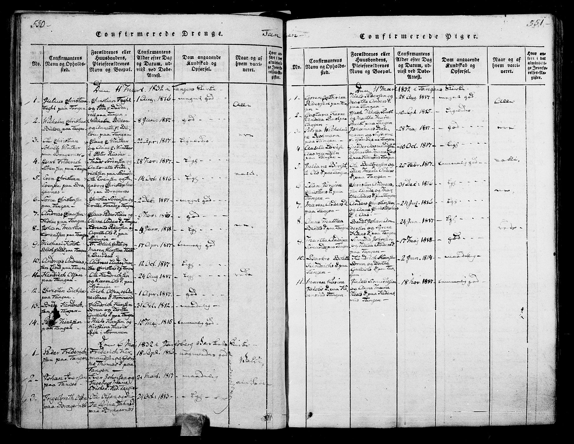 Skoger kirkebøker, AV/SAKO-A-59/F/Fa/L0002: Parish register (official) no. I 2 /2, 1814-1842, p. 550-551