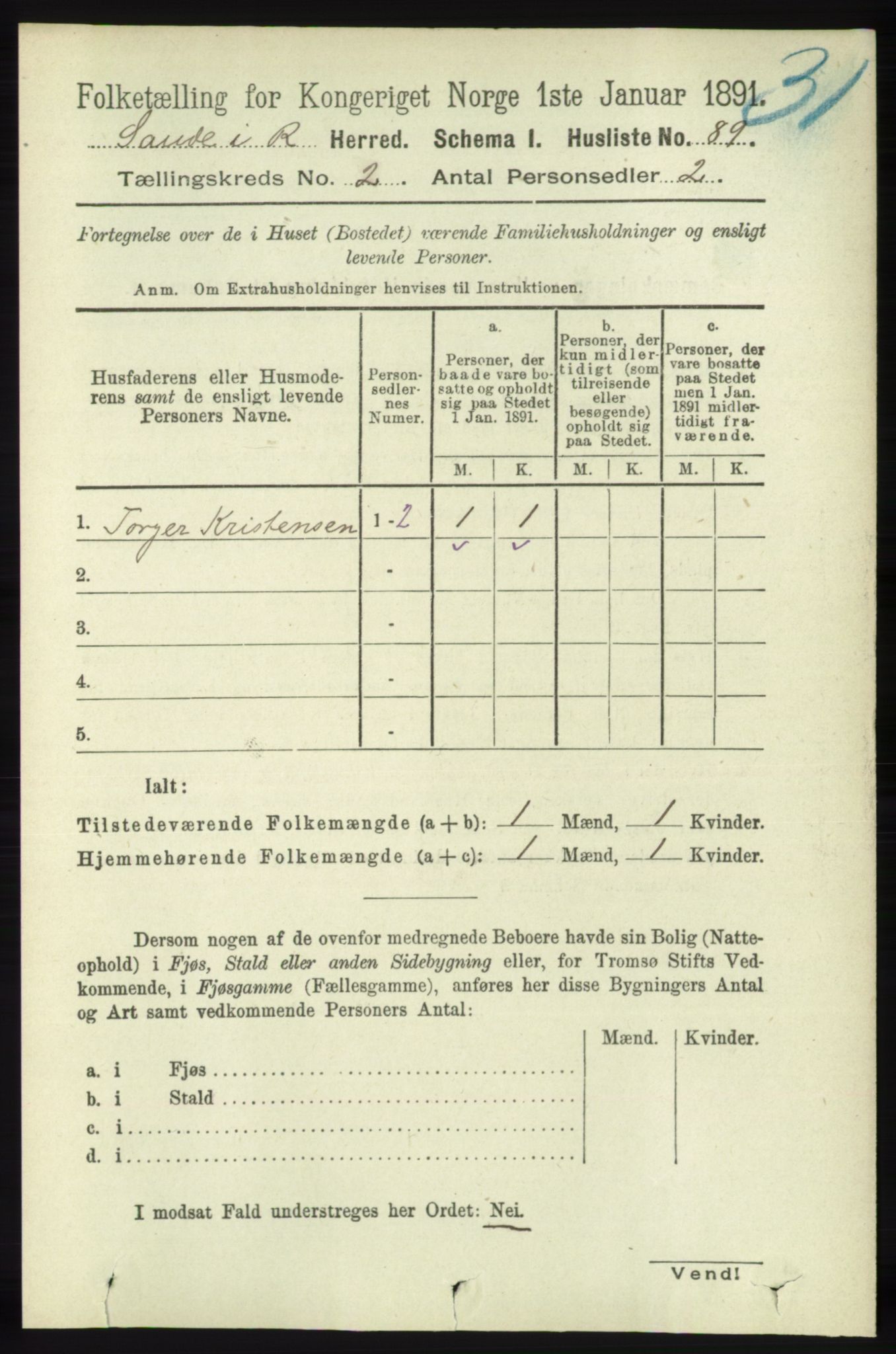 RA, 1891 census for 1135 Sauda, 1891, p. 613