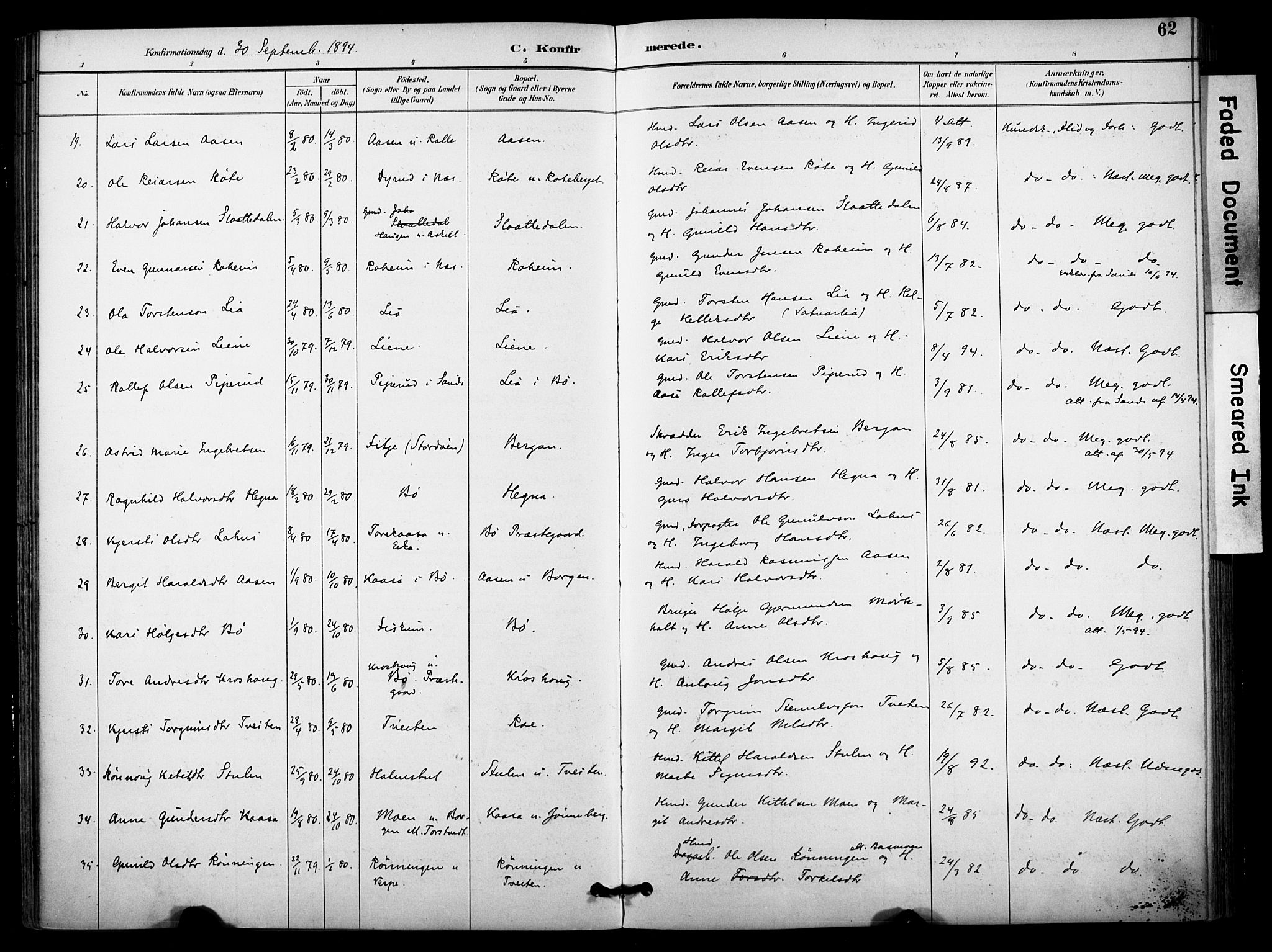 Bø kirkebøker, SAKO/A-257/F/Fa/L0011: Parish register (official) no. 11, 1892-1900, p. 62