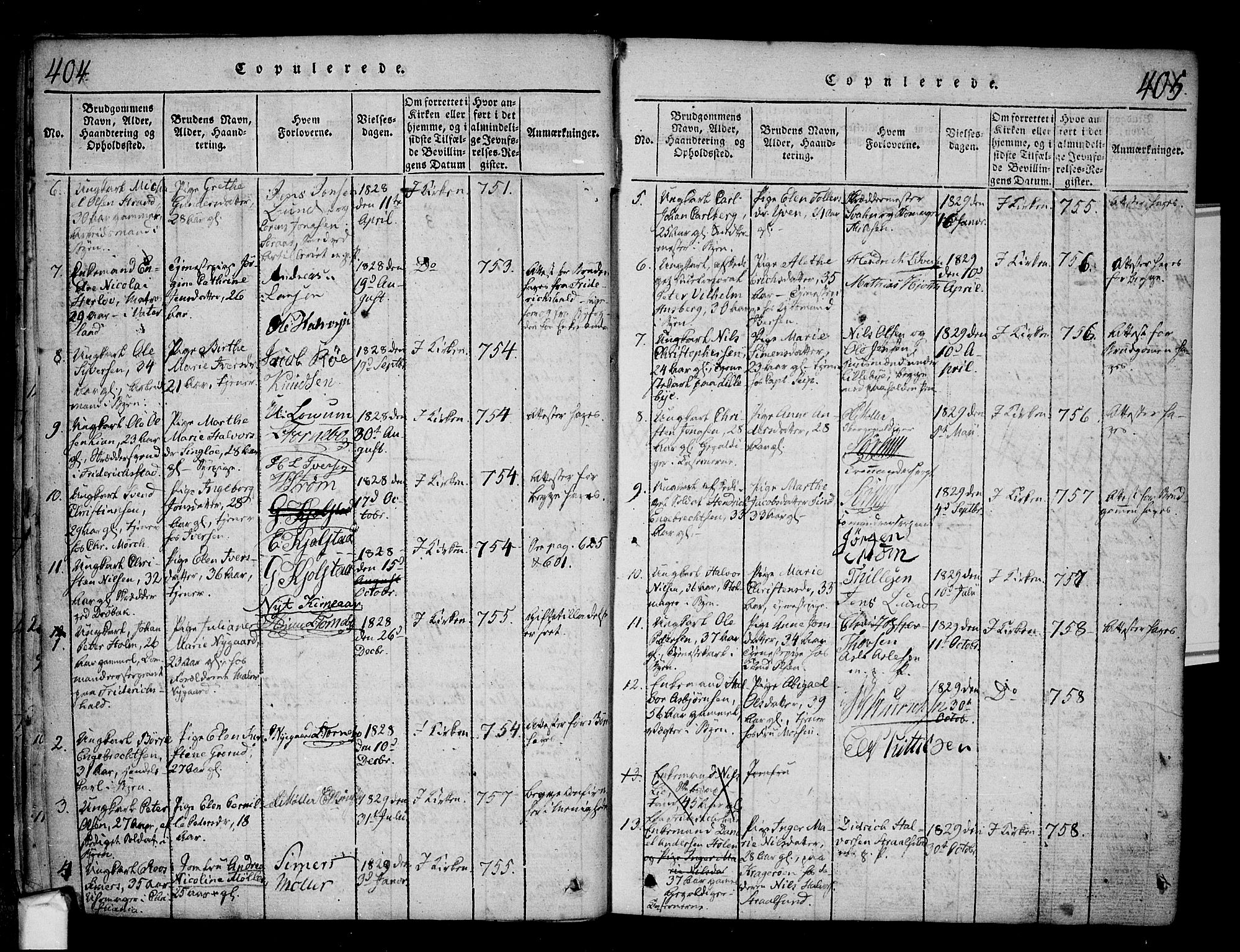 Fredrikstad prestekontor Kirkebøker, SAO/A-11082/F/Fa/L0004: Parish register (official) no. 4, 1816-1834, p. 404-405