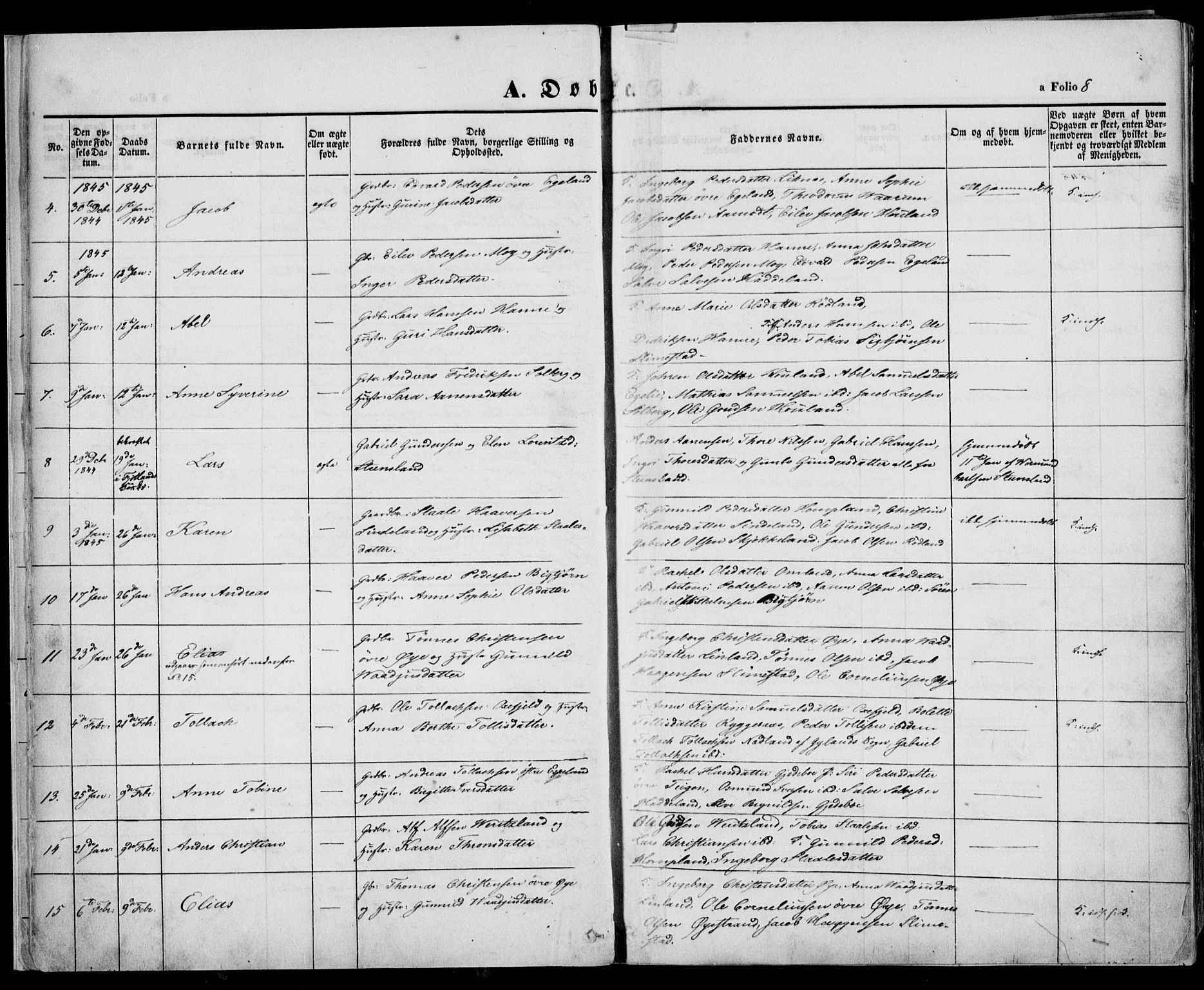 Kvinesdal sokneprestkontor, AV/SAK-1111-0026/F/Fa/Fab/L0005: Parish register (official) no. A 5, 1844-1857, p. 8