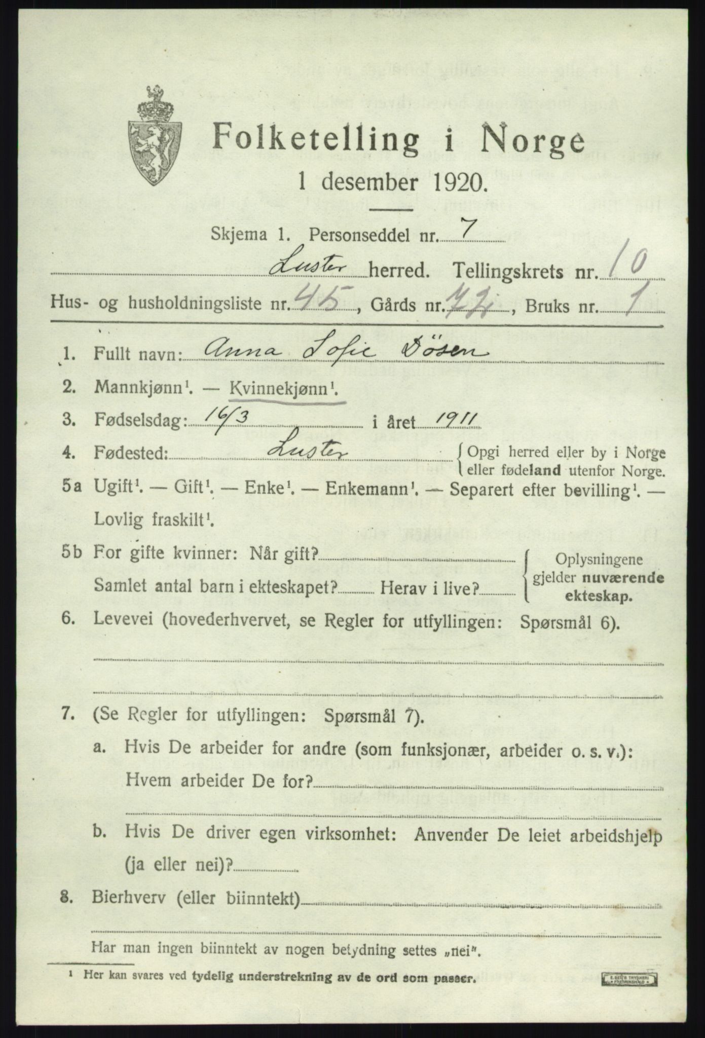 SAB, 1920 census for Luster, 1920, p. 5798