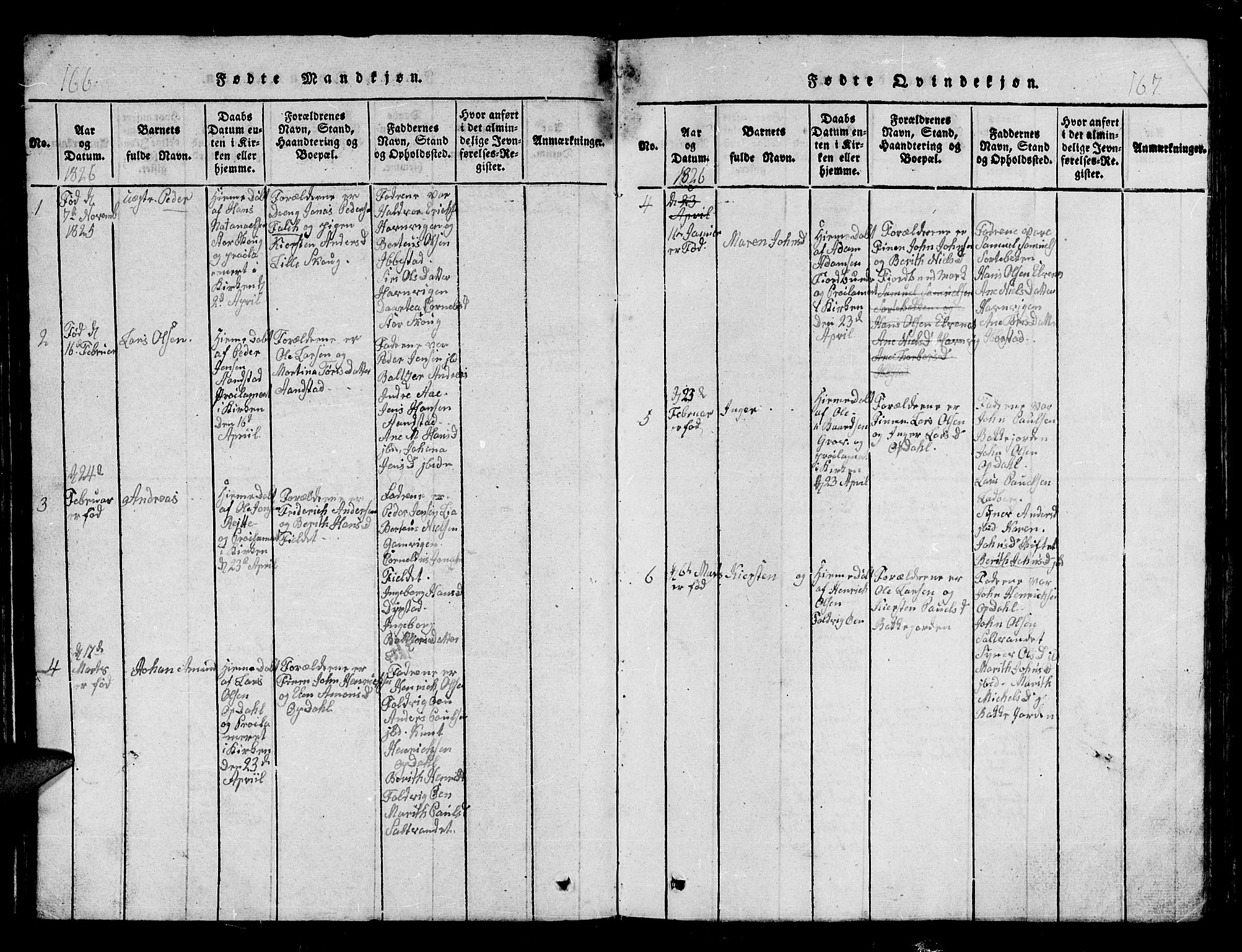 Ibestad sokneprestembete, AV/SATØ-S-0077/H/Ha/Hab/L0002klokker: Parish register (copy) no. 2, 1821-1833, p. 166-167