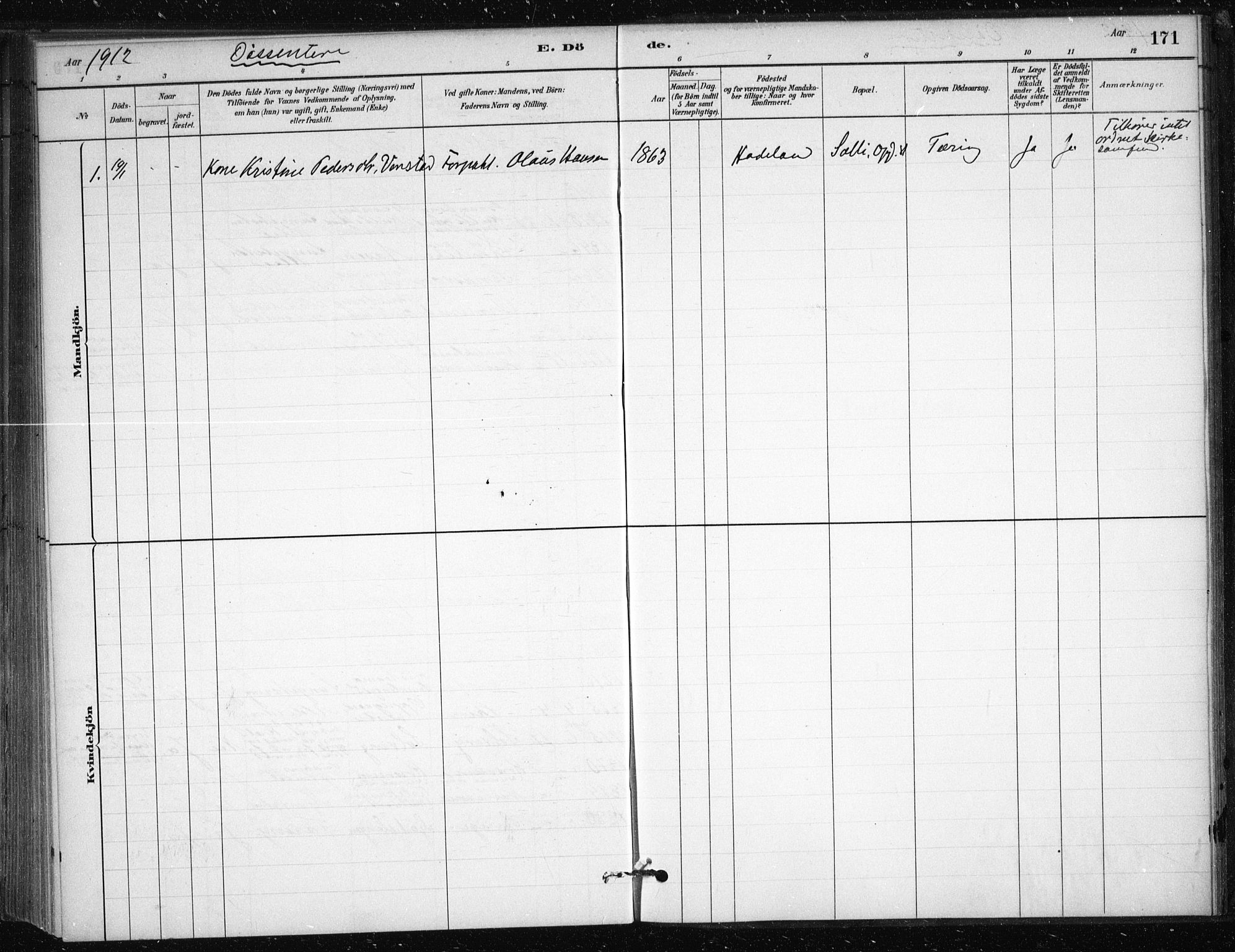 Nesodden prestekontor Kirkebøker, SAO/A-10013/F/Fb/L0001: Parish register (official) no. II 1, 1880-1915, p. 171
