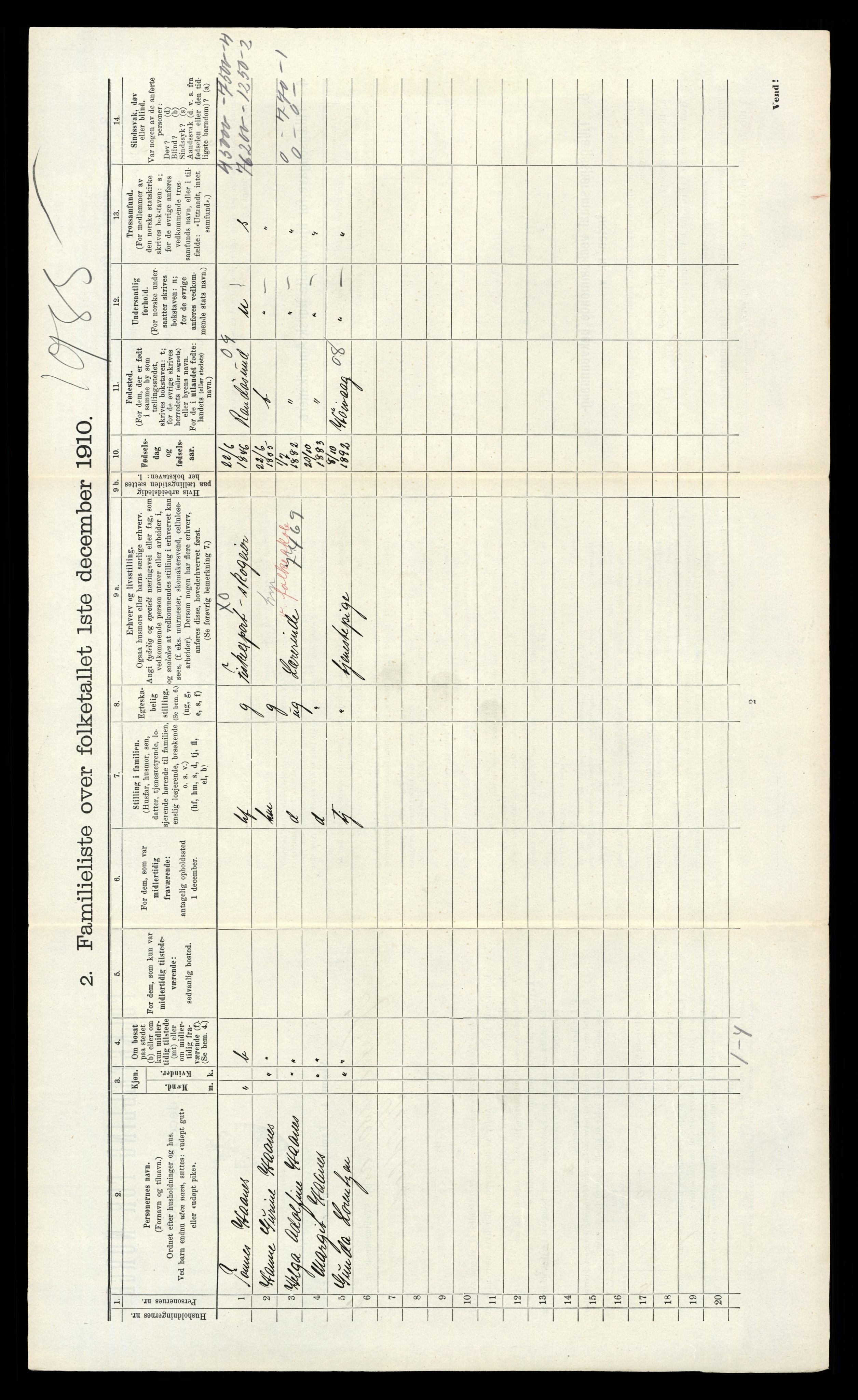 RA, 1910 census for Kristiansand, 1910, p. 1559