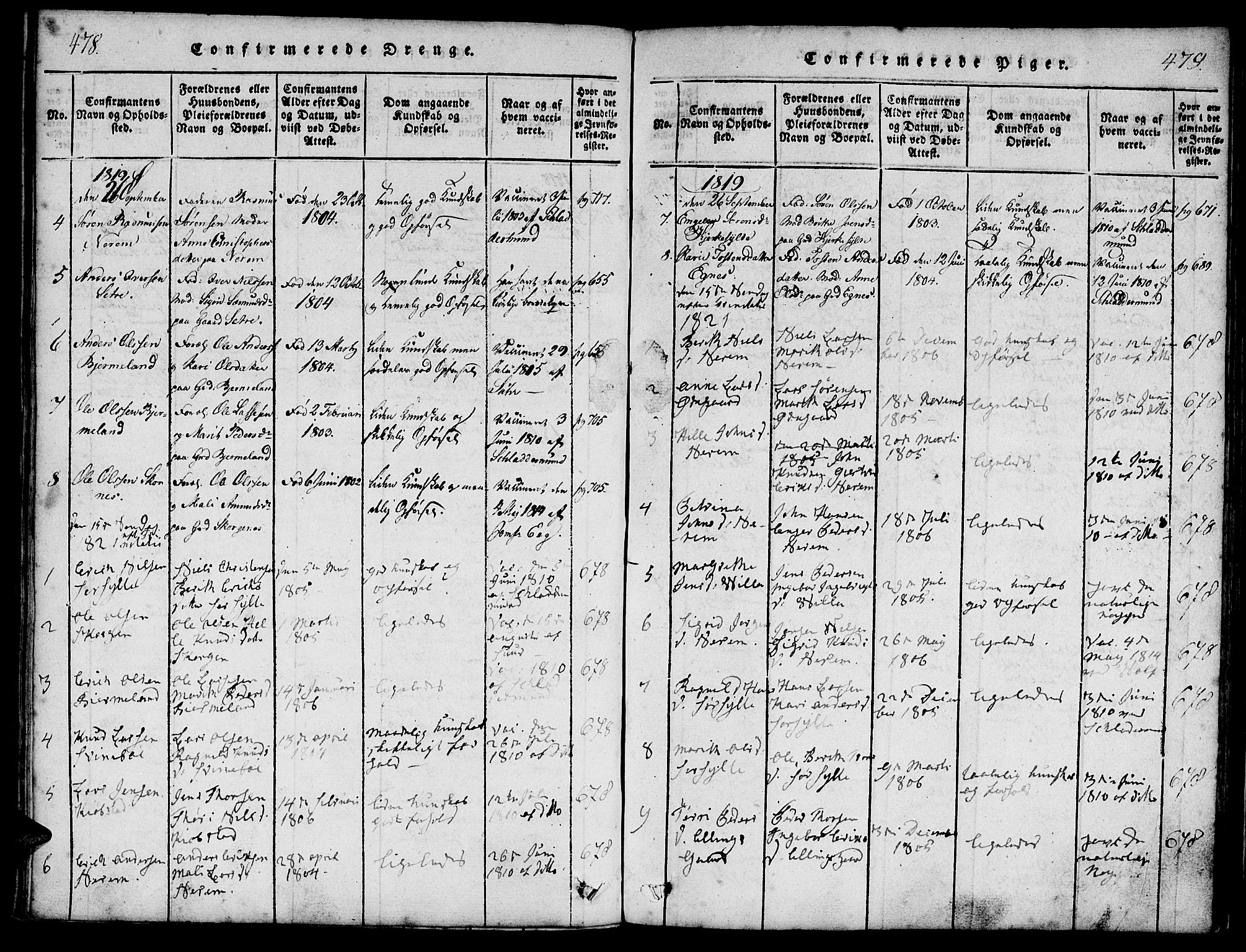 Ministerialprotokoller, klokkerbøker og fødselsregistre - Møre og Romsdal, AV/SAT-A-1454/541/L0544: Parish register (official) no. 541A01, 1818-1847, p. 478-479