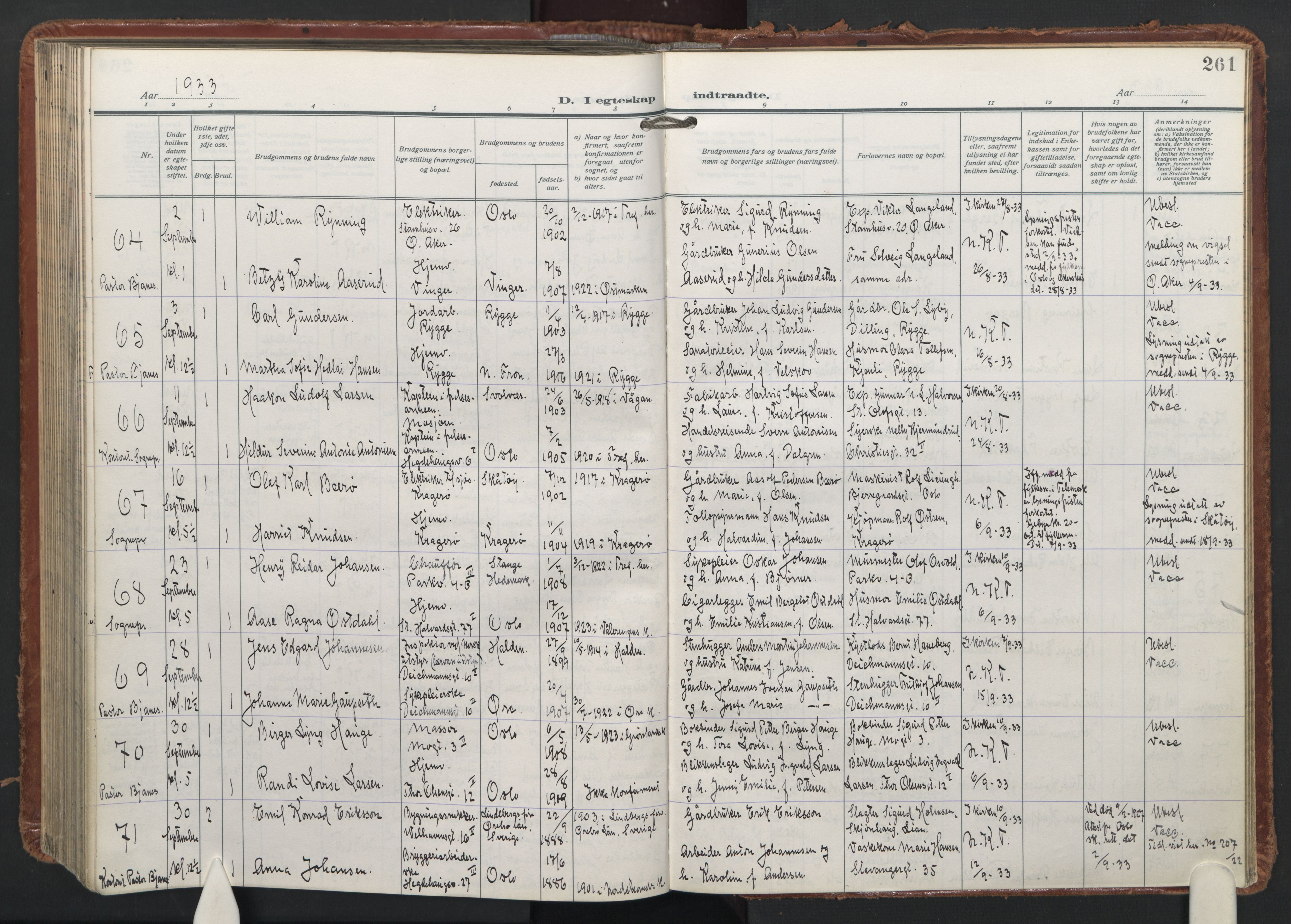 Trefoldighet prestekontor Kirkebøker, AV/SAO-A-10882/F/Fc/L0009: Parish register (official) no. III 9, 1922-1936, p. 261