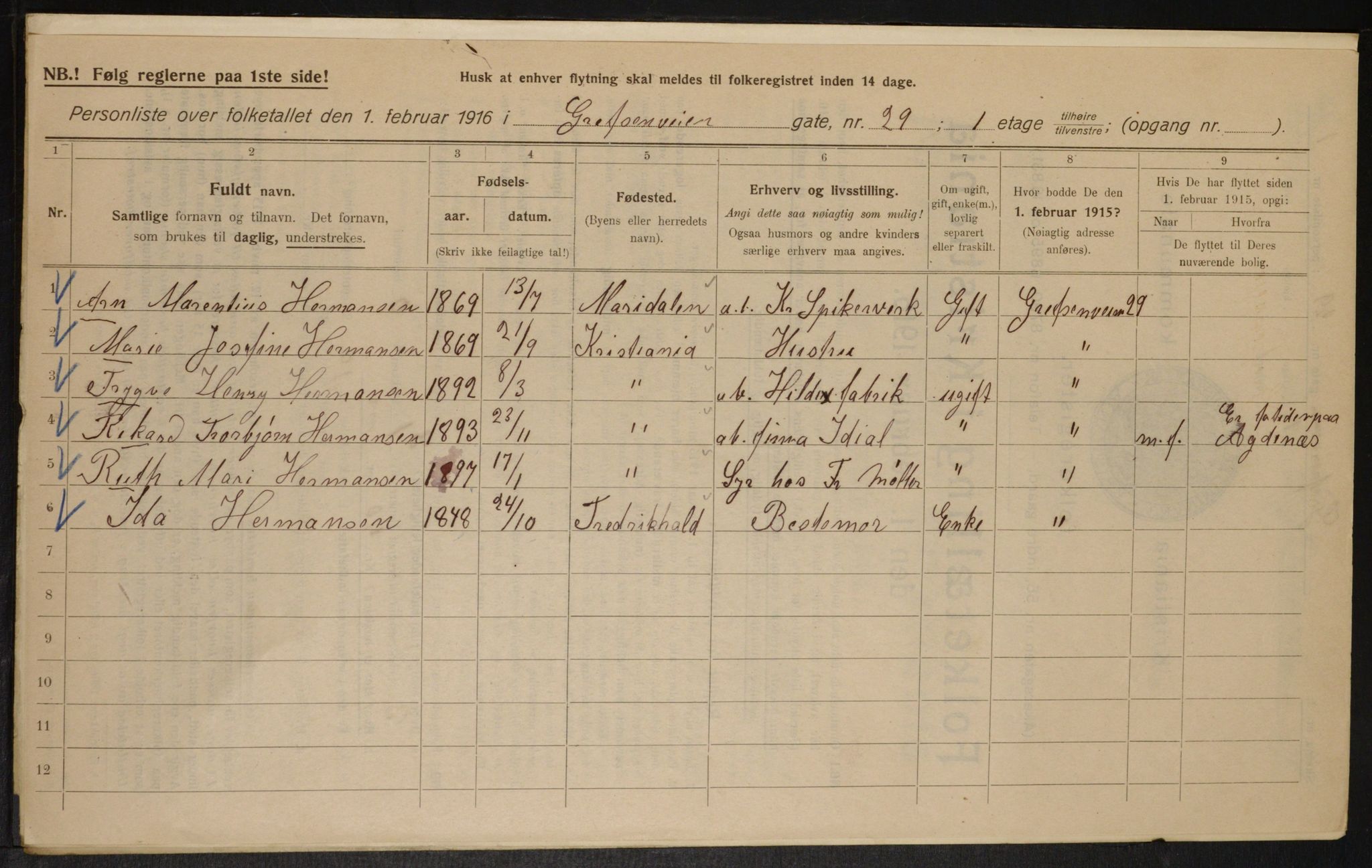 OBA, Municipal Census 1916 for Kristiania, 1916, p. 30256