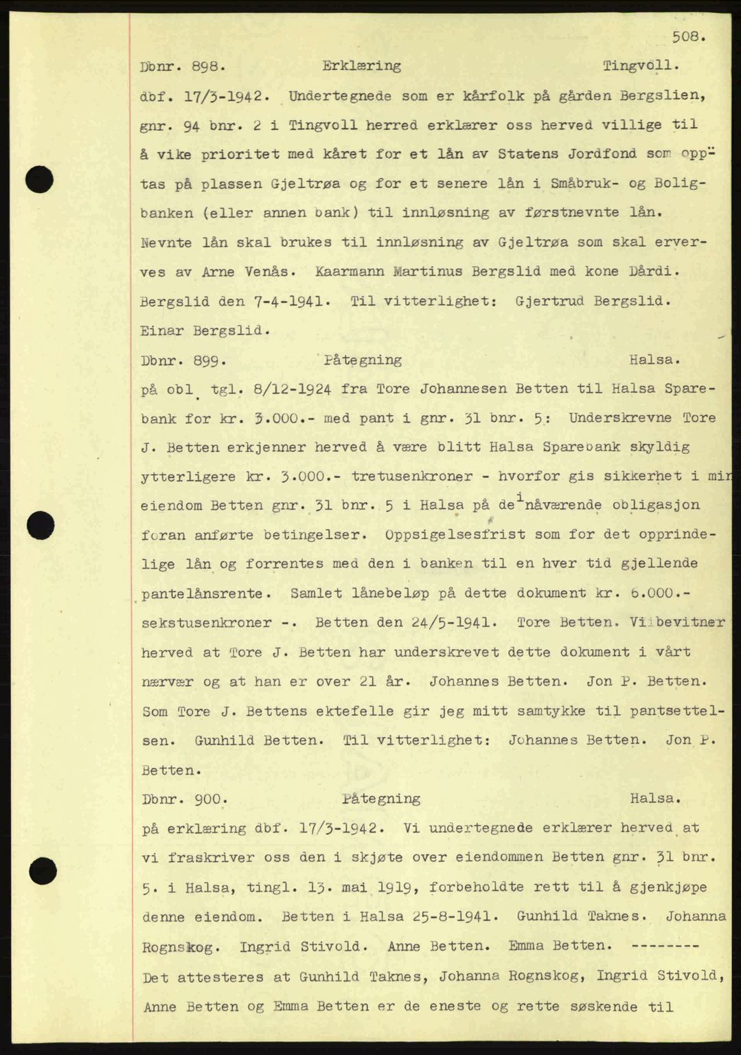 Nordmøre sorenskriveri, AV/SAT-A-4132/1/2/2Ca: Mortgage book no. C81, 1940-1945, Diary no: : 898/1942