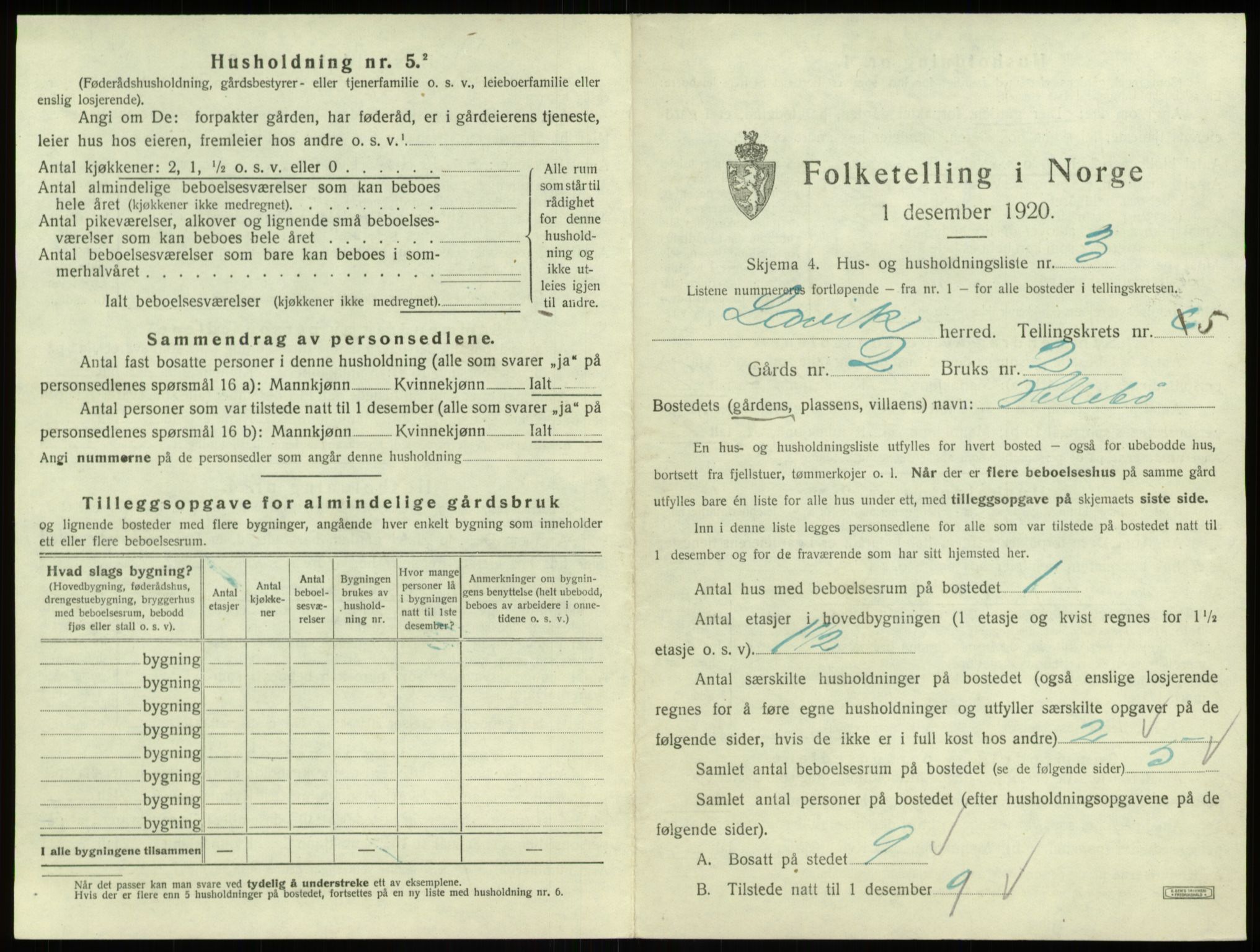 SAB, 1920 census for Lavik, 1920, p. 141