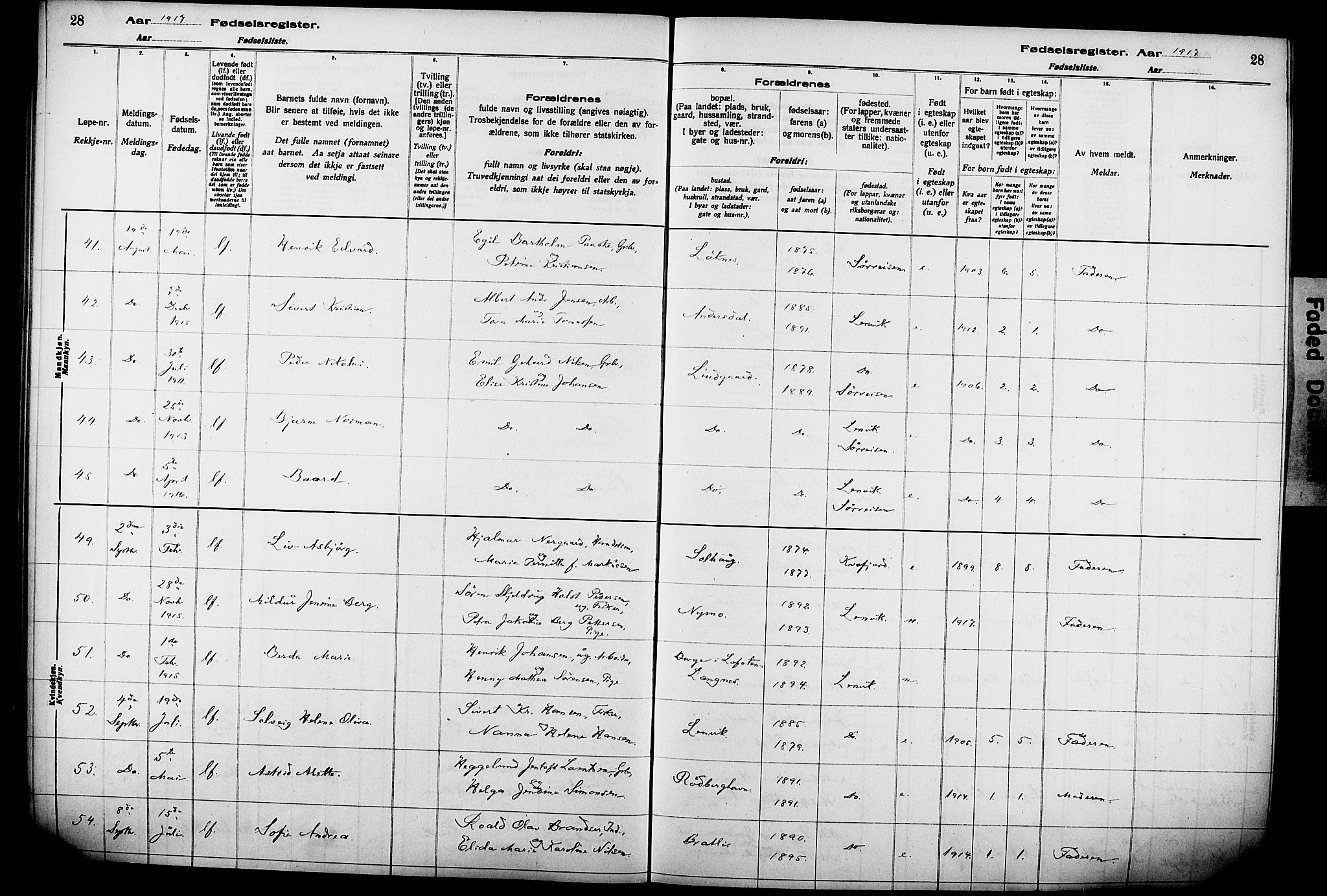 Lenvik sokneprestembete, AV/SATØ-S-1310/I/Ic/L0089: Birth register no. 89, 1916-1926, p. 28