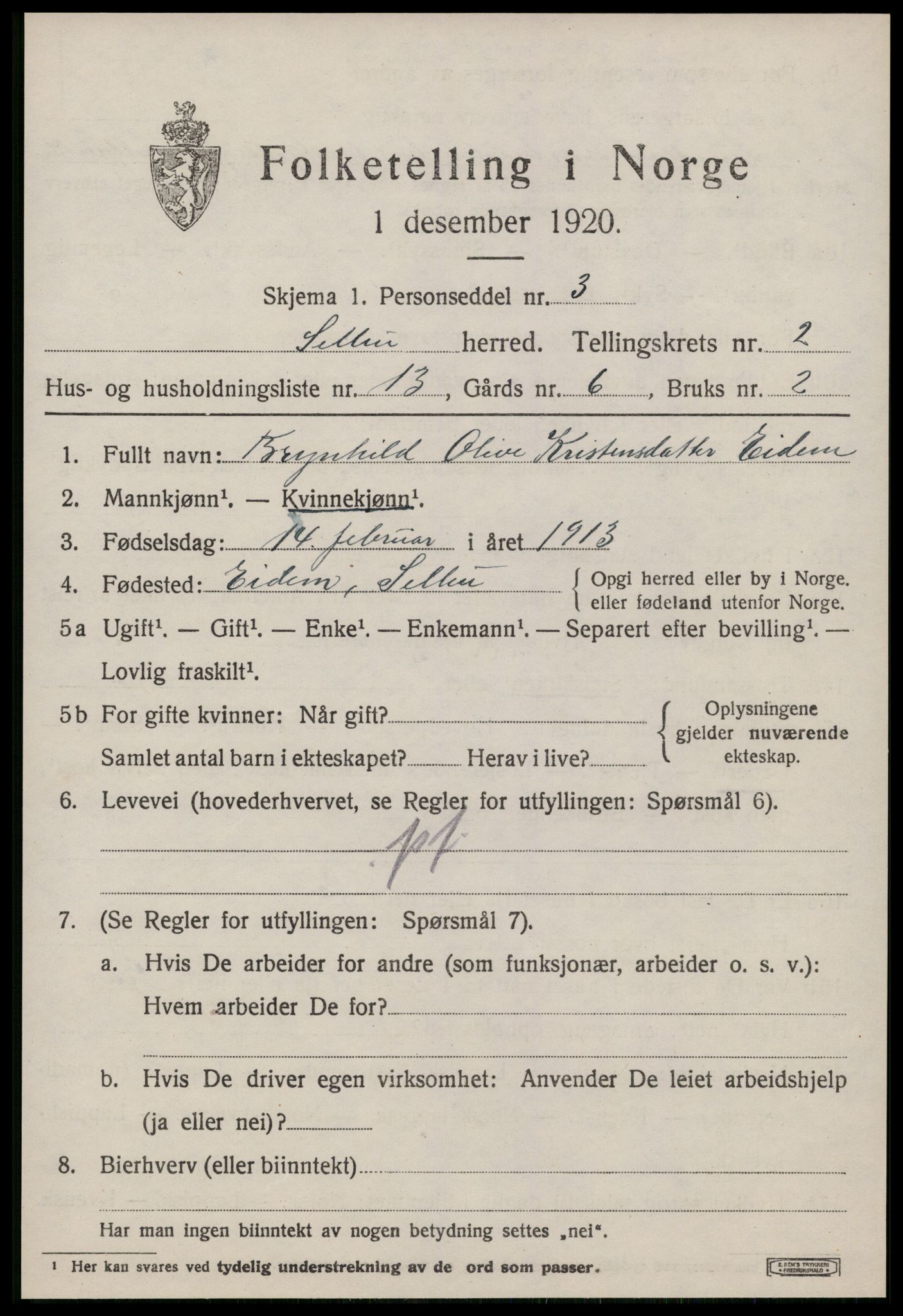 SAT, 1920 census for Selbu, 1920, p. 2060