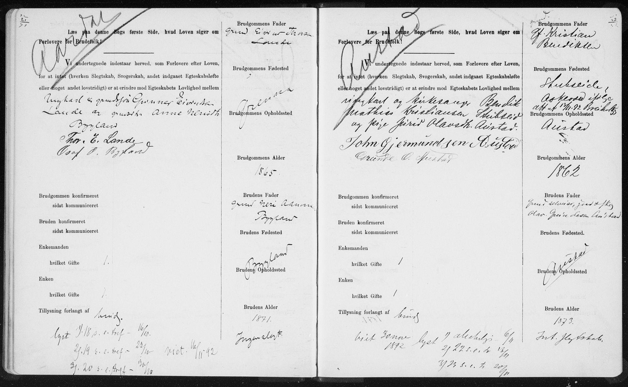 Bygland sokneprestkontor, AV/SAK-1111-0006/F/Fe/L0001: Banns register no. II.5.1, 1887-1908