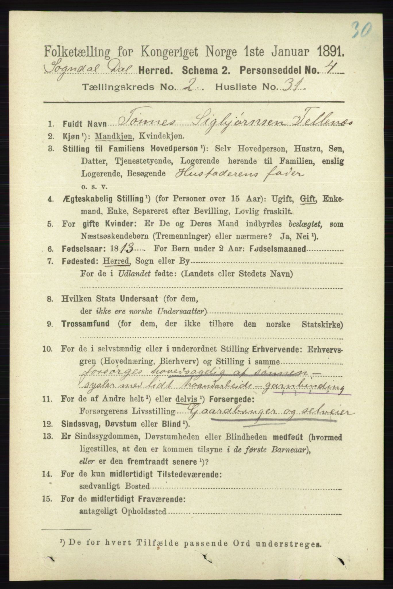 RA, 1891 census for 1111 Sokndal, 1891, p. 660