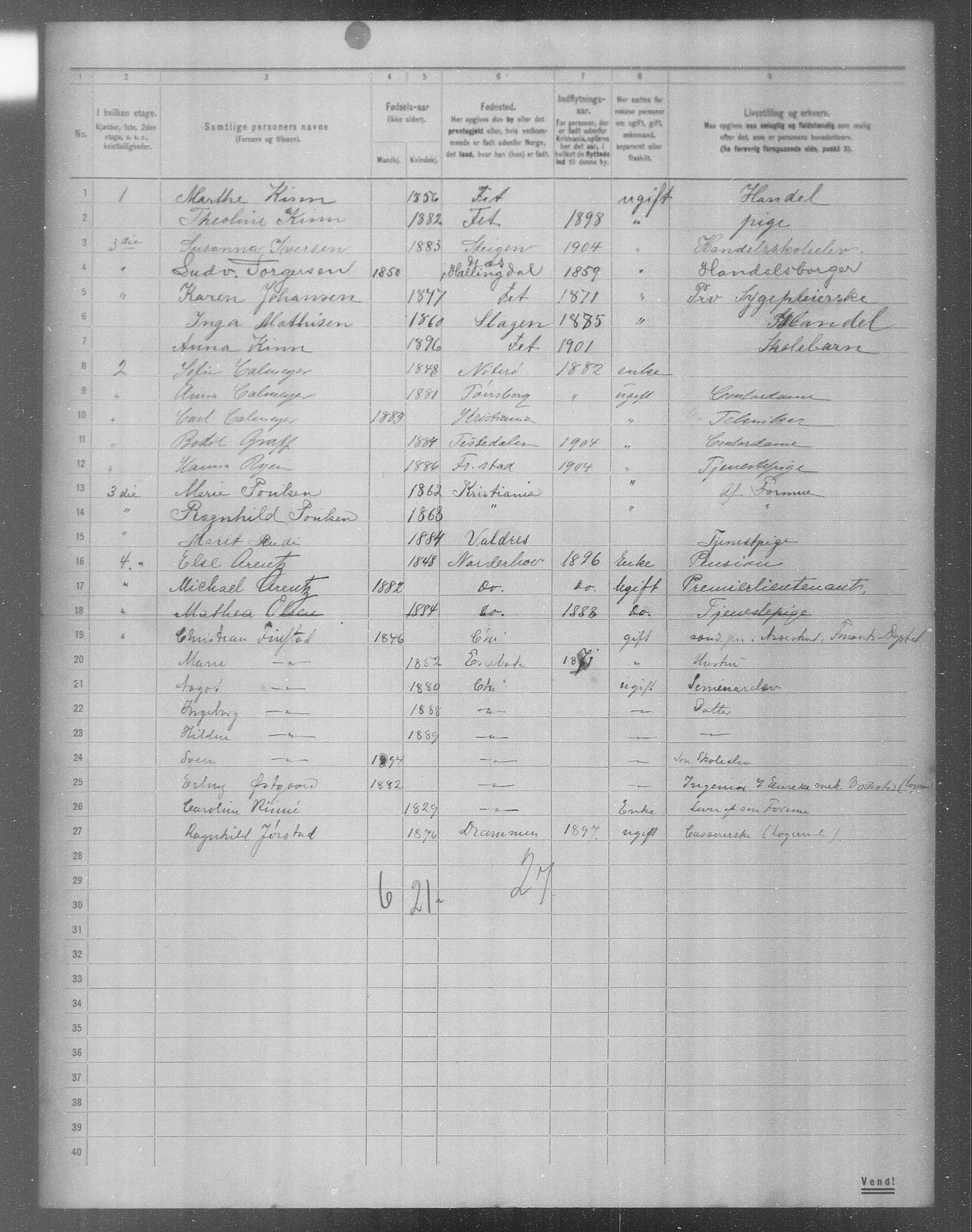 OBA, Municipal Census 1904 for Kristiania, 1904, p. 6974