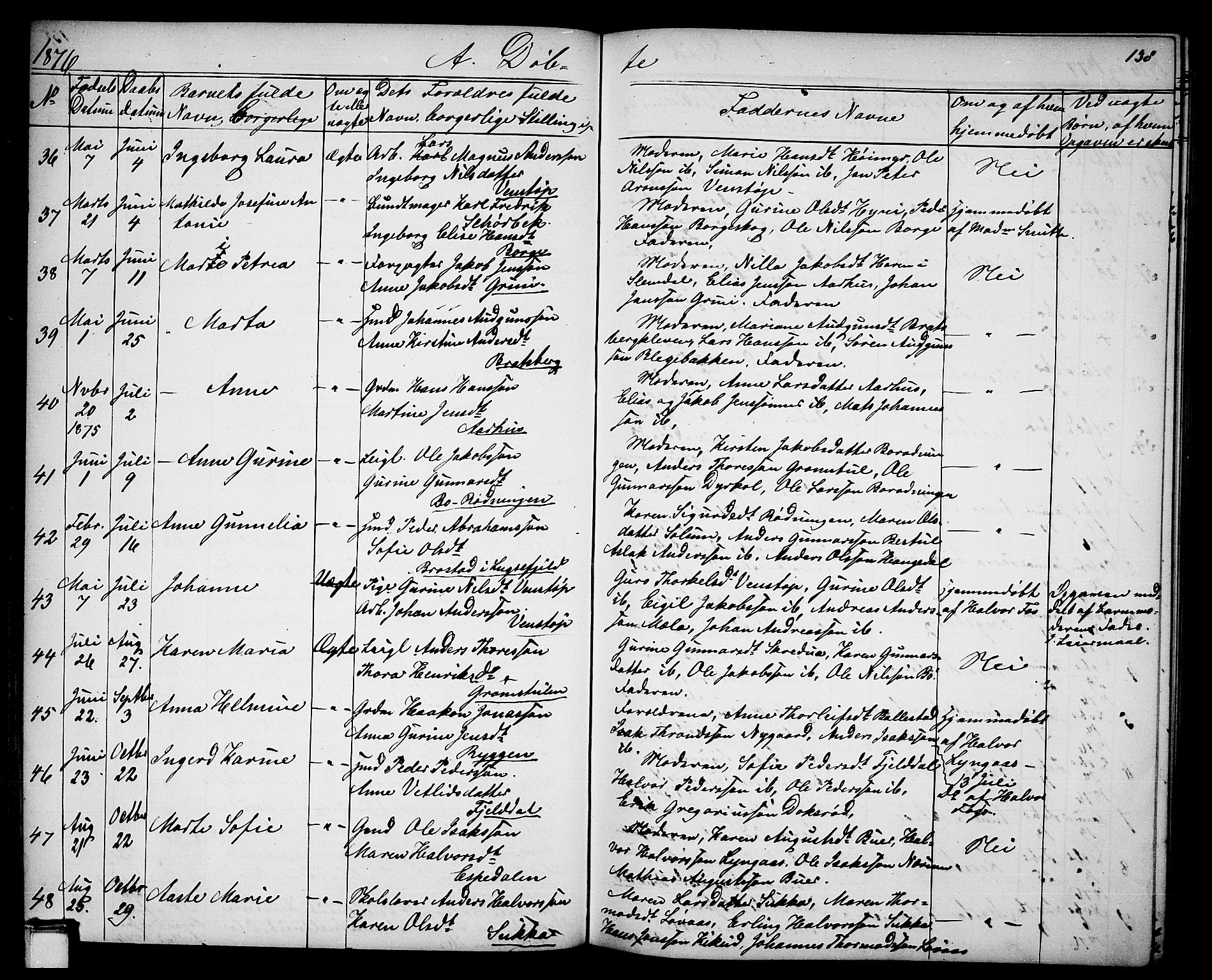 Gjerpen kirkebøker, SAKO/A-265/G/Ga/L0001: Parish register (copy) no. I 1, 1864-1882, p. 138