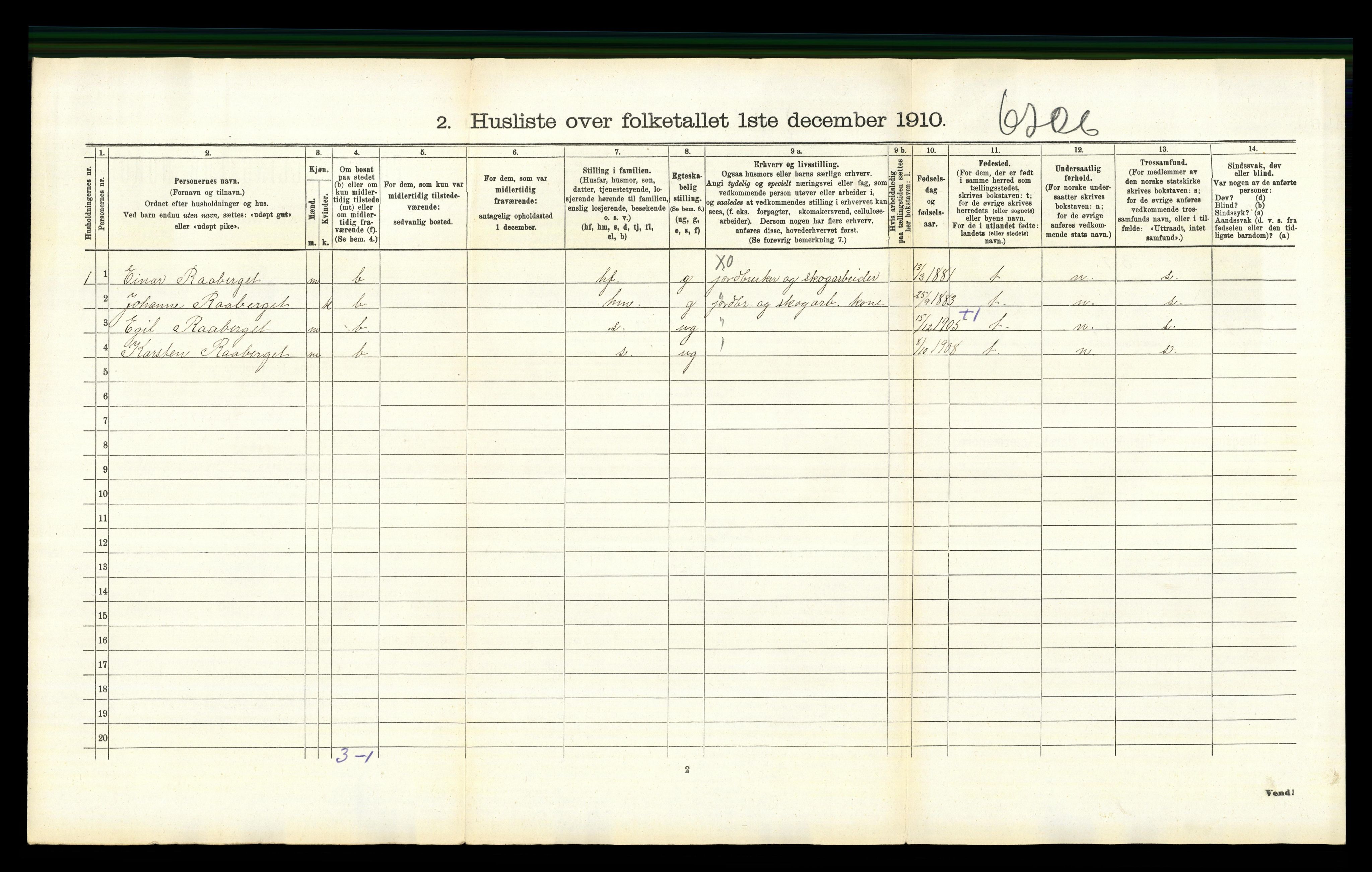 RA, 1910 census for Hof, 1910, p. 1097