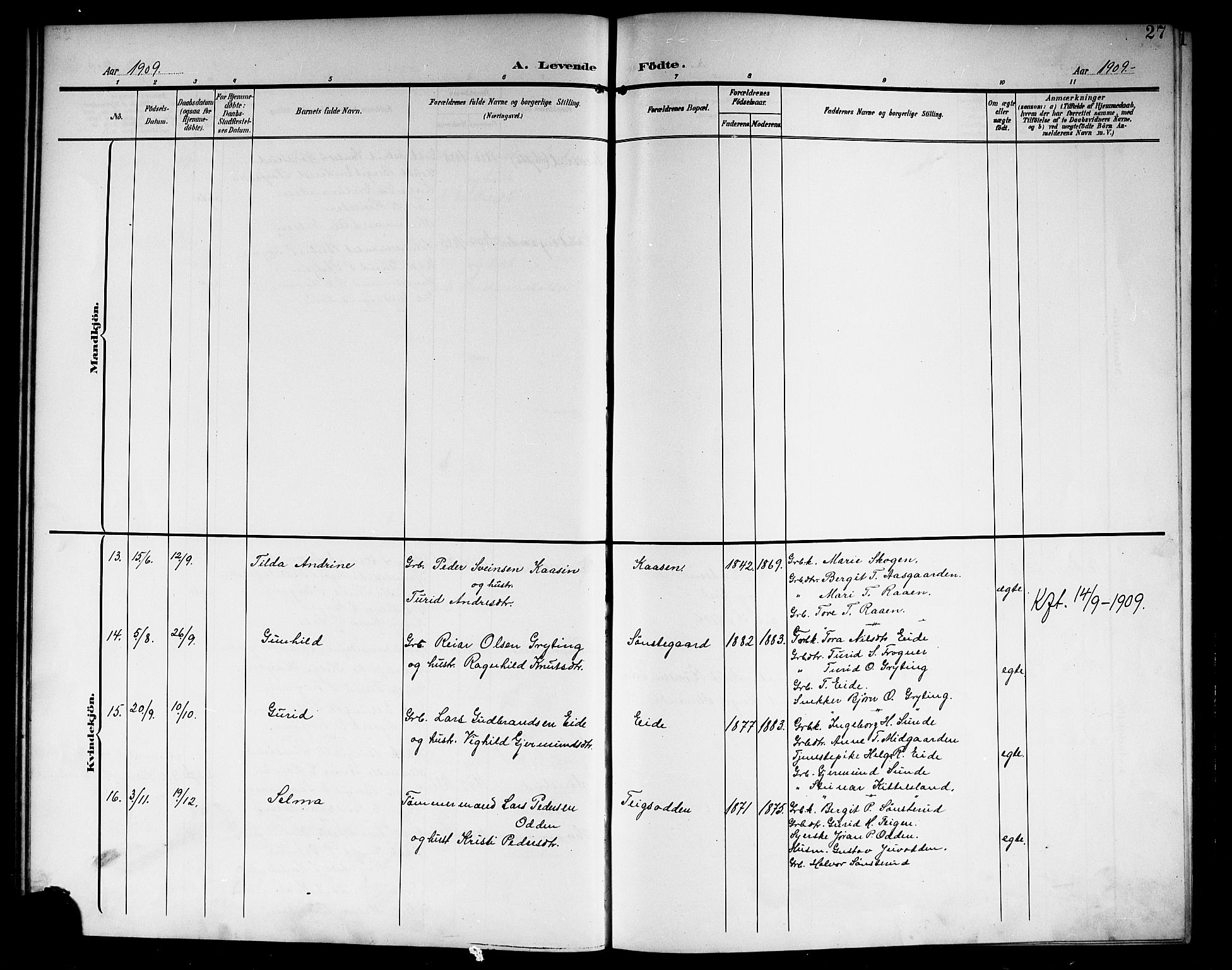 Nore kirkebøker, AV/SAKO-A-238/G/Ga/L0004: Parish register (copy) no. I 4, 1904-1919, p. 27