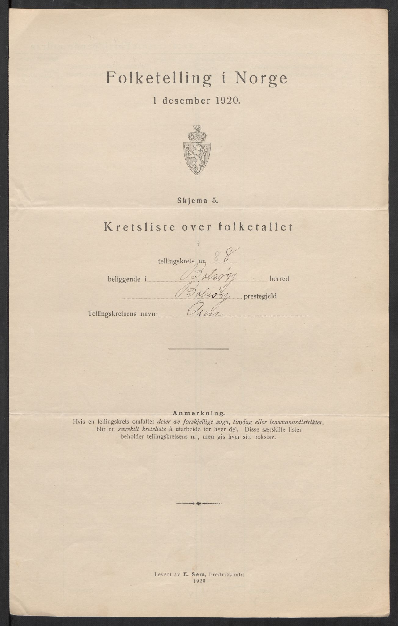 SAT, 1920 census for Bolsøy, 1920, p. 33