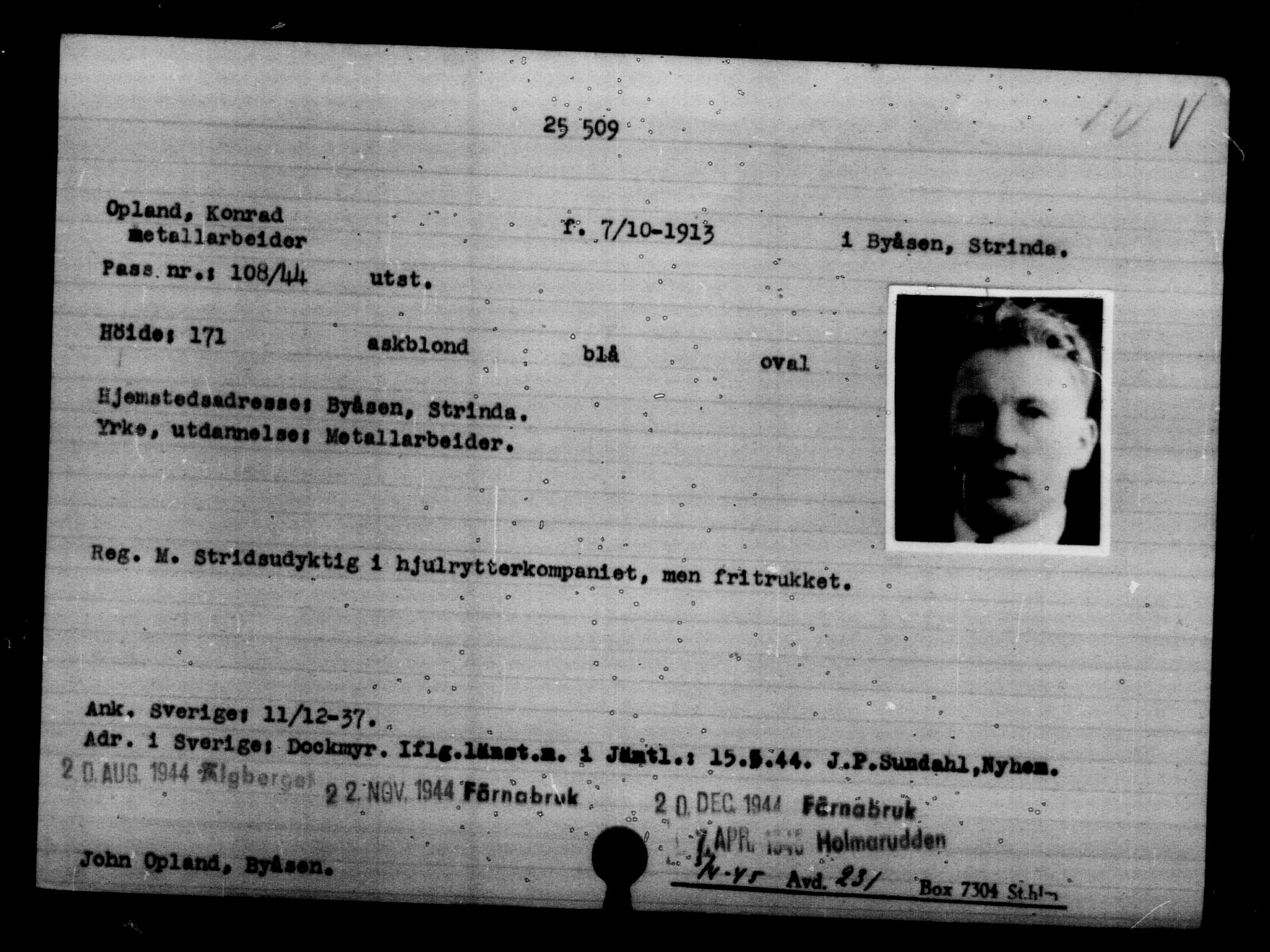 Den Kgl. Norske Legasjons Flyktningskontor, AV/RA-S-6753/V/Va/L0011: Kjesäterkartoteket.  Flyktningenr. 25300-28349, 1940-1945, p. 221