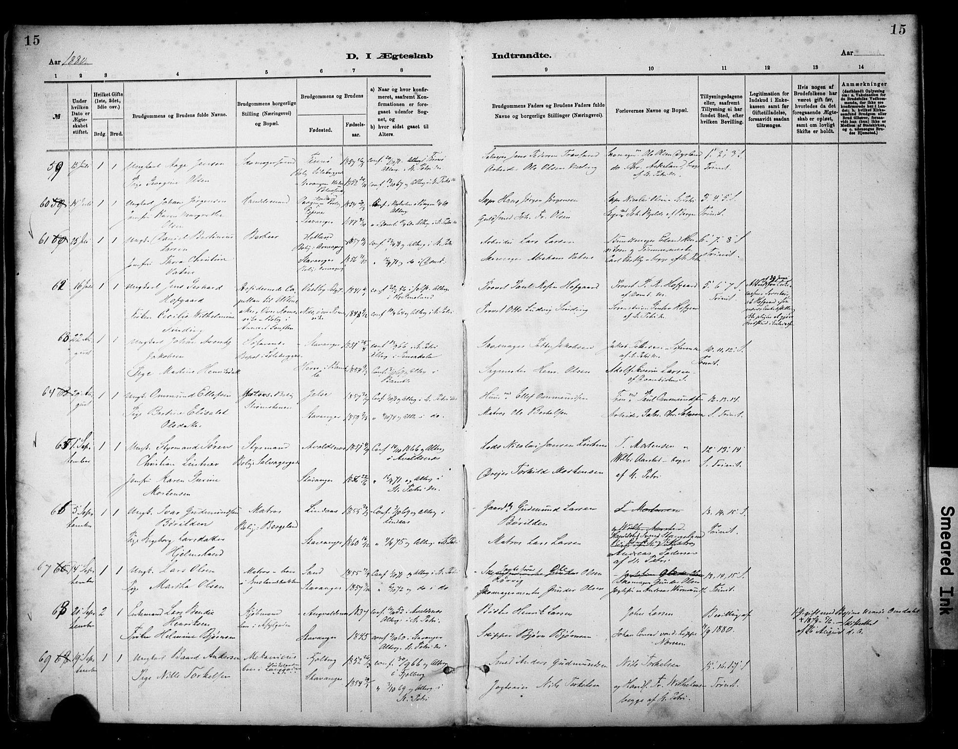 St. Petri sokneprestkontor, SAST/A-101813/001/30/30BA/L0018: Parish register (official) no. A 19, 1879-1900, p. 15