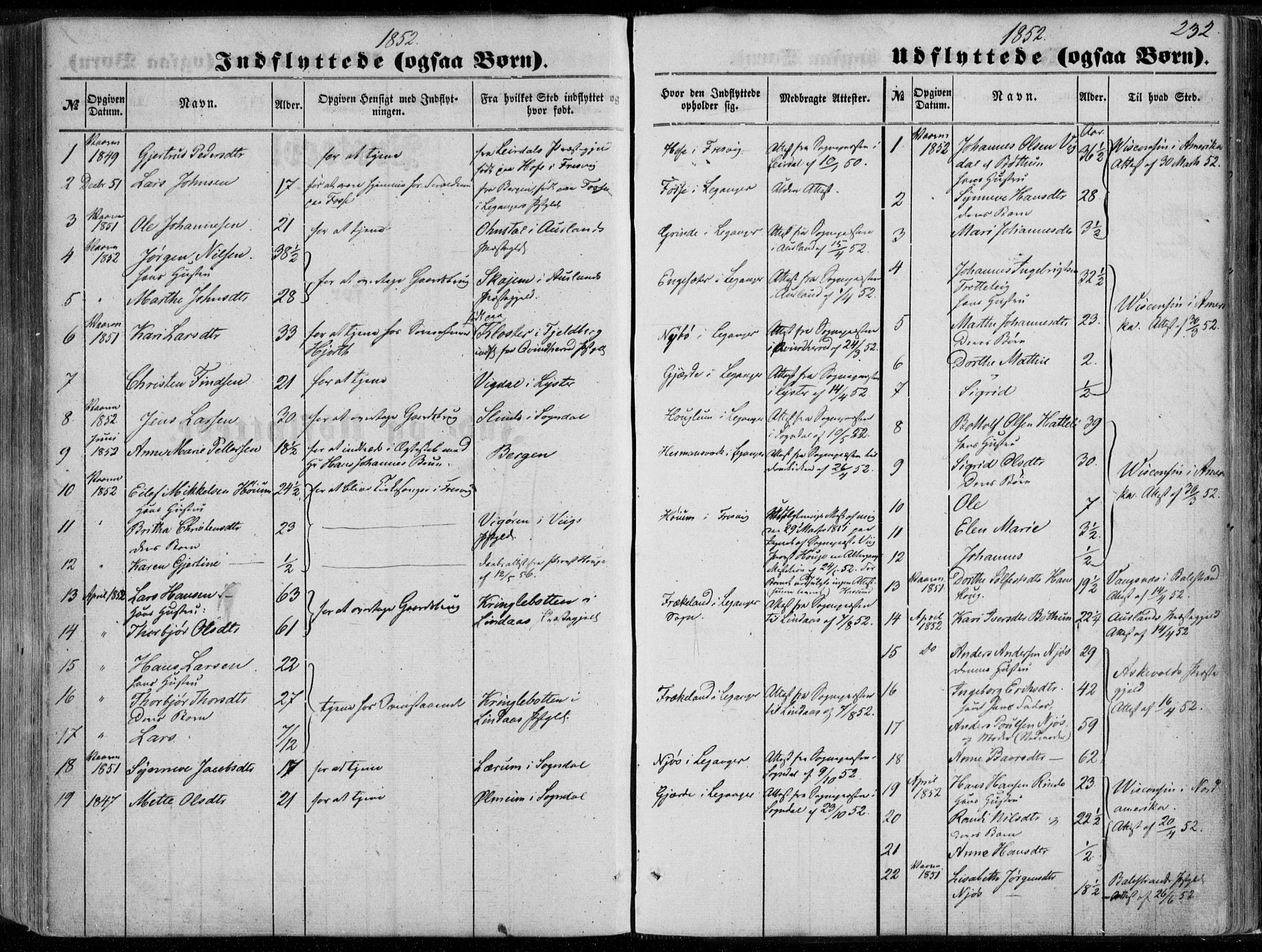 Leikanger sokneprestembete, SAB/A-81001: Parish register (official) no. A 8, 1852-1868, p. 232