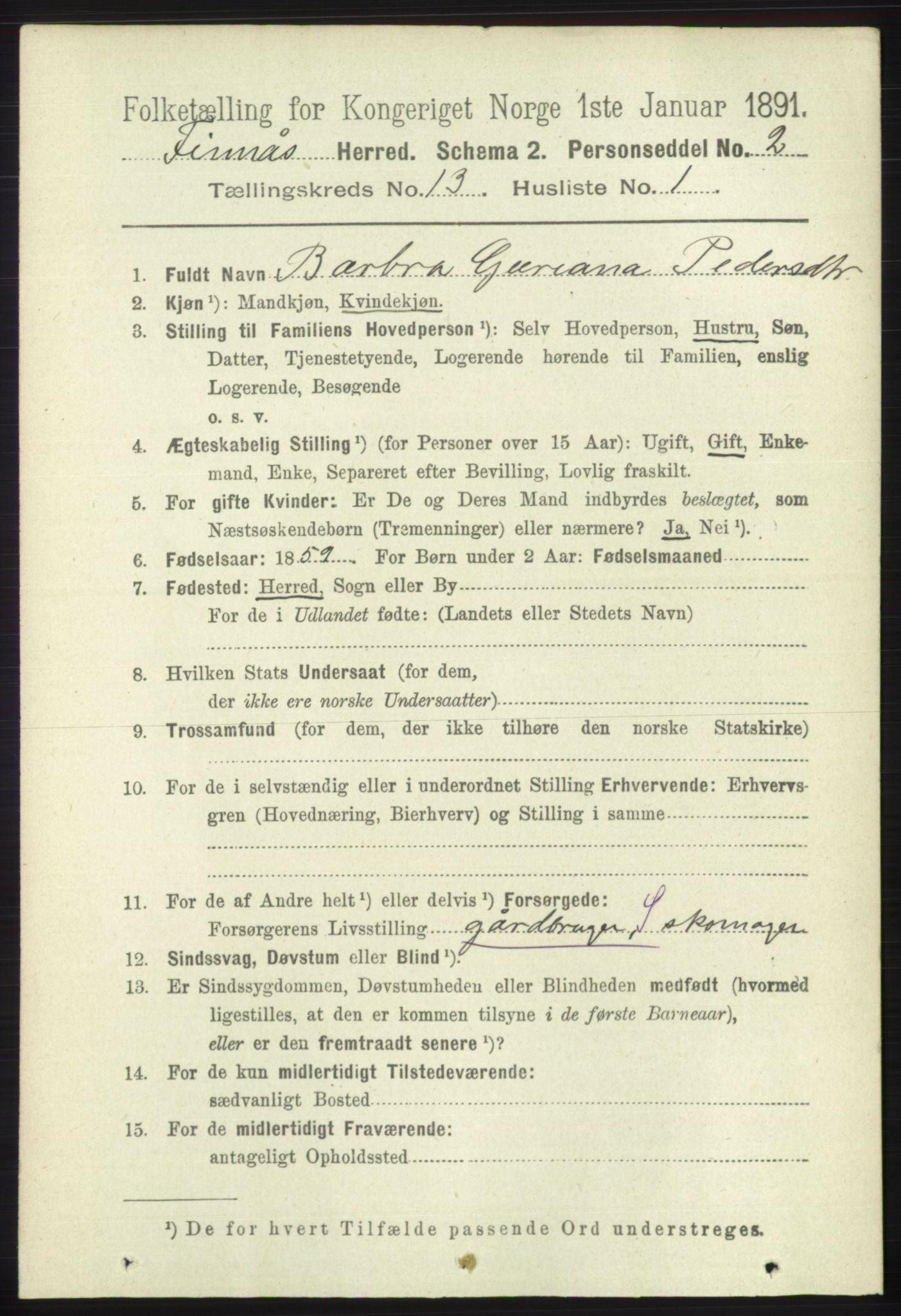 RA, 1891 census for 1218 Finnås, 1891, p. 5588