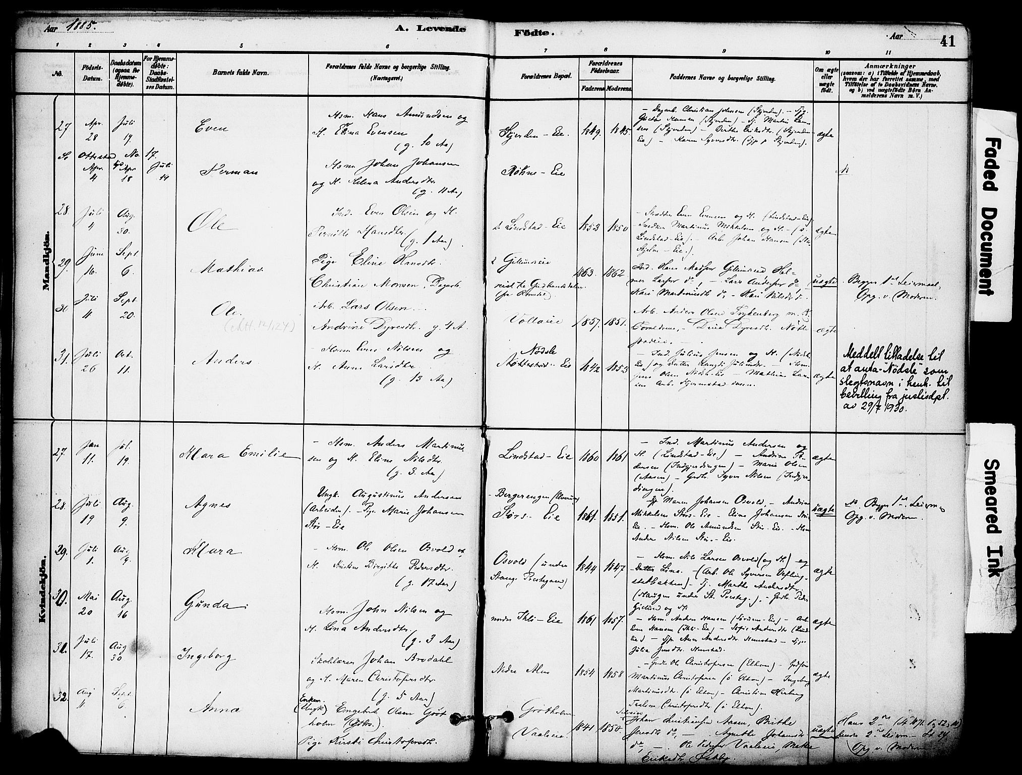 Stange prestekontor, AV/SAH-PREST-002/K/L0017: Parish register (official) no. 17, 1880-1893, p. 41