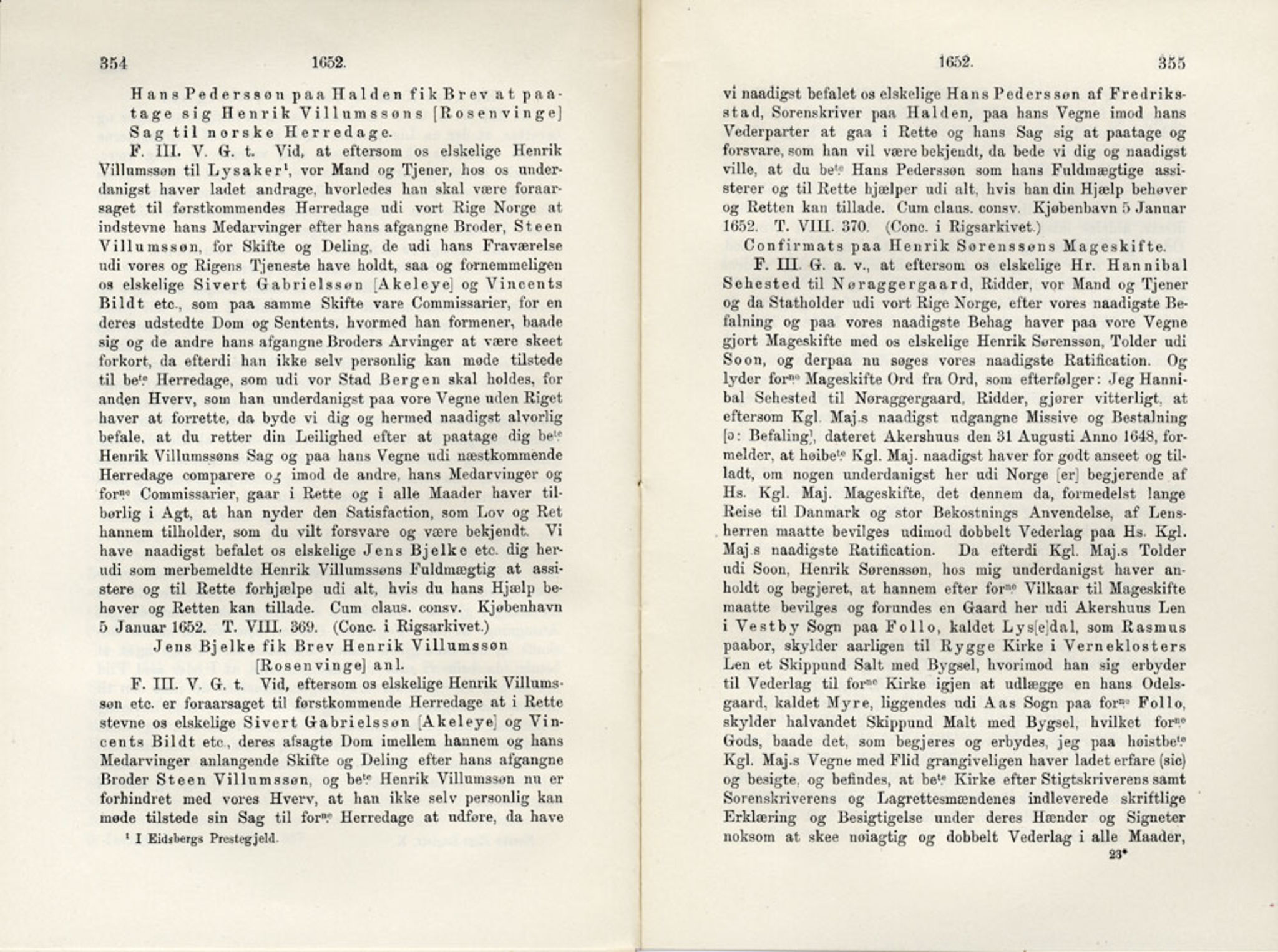 Publikasjoner utgitt av Det Norske Historiske Kildeskriftfond, PUBL/-/-/-: Norske Rigs-Registranter, bind 10, 1650-1653, p. 354-355