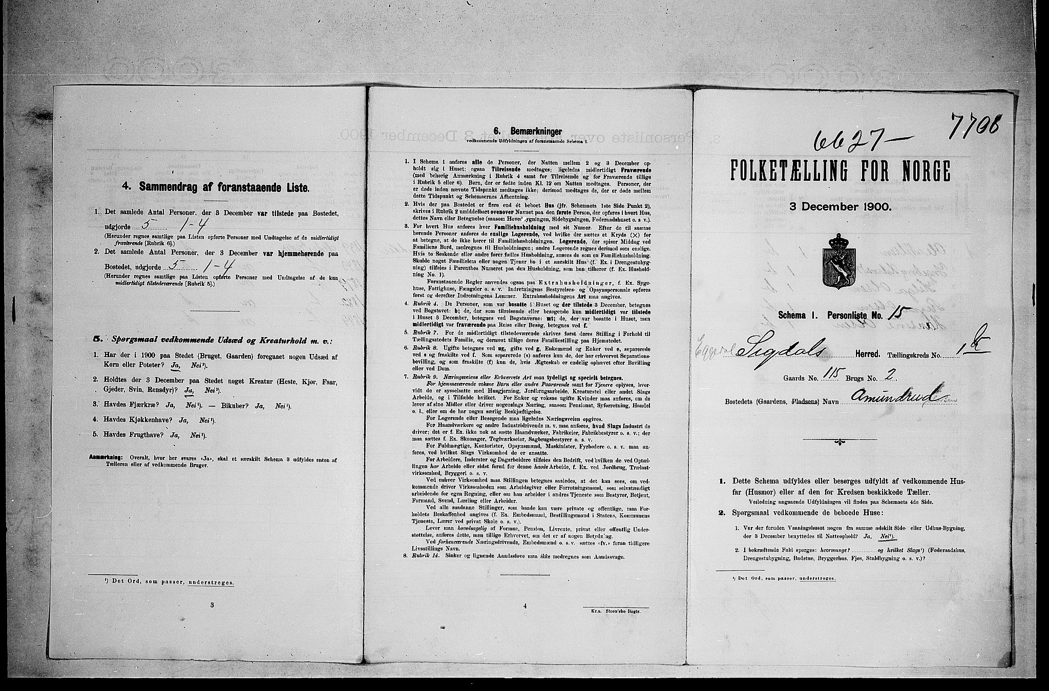 RA, 1900 census for Sigdal, 1900, p. 1732