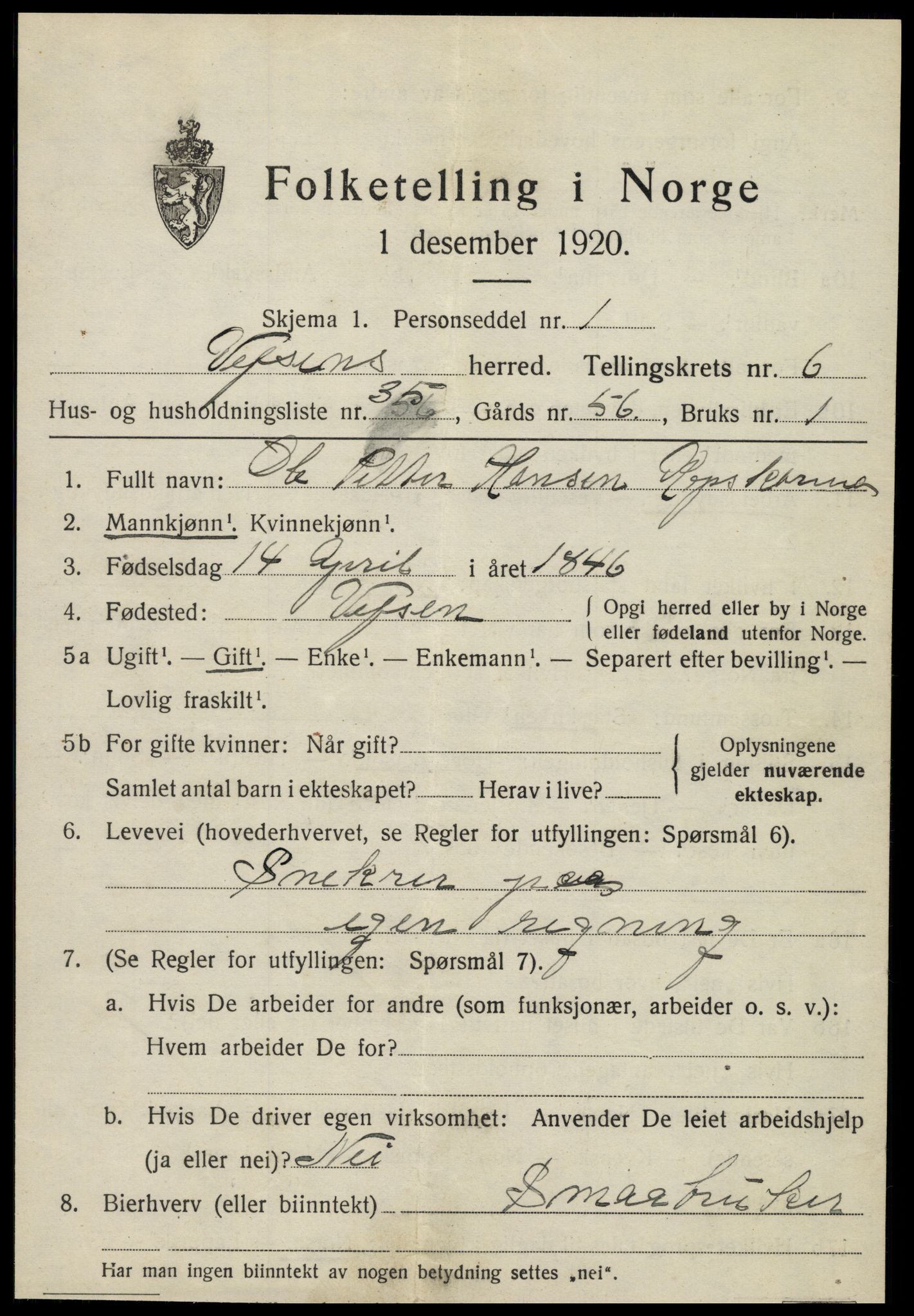 SAT, 1920 census for Vefsn, 1920, p. 4677