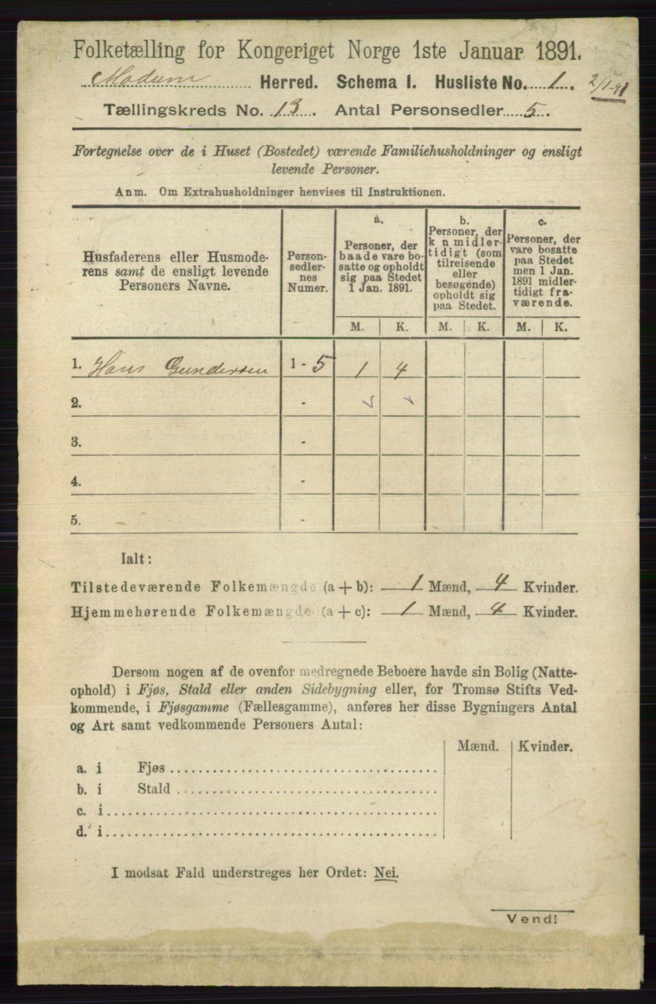 RA, 1891 census for 0623 Modum, 1891, p. 4867