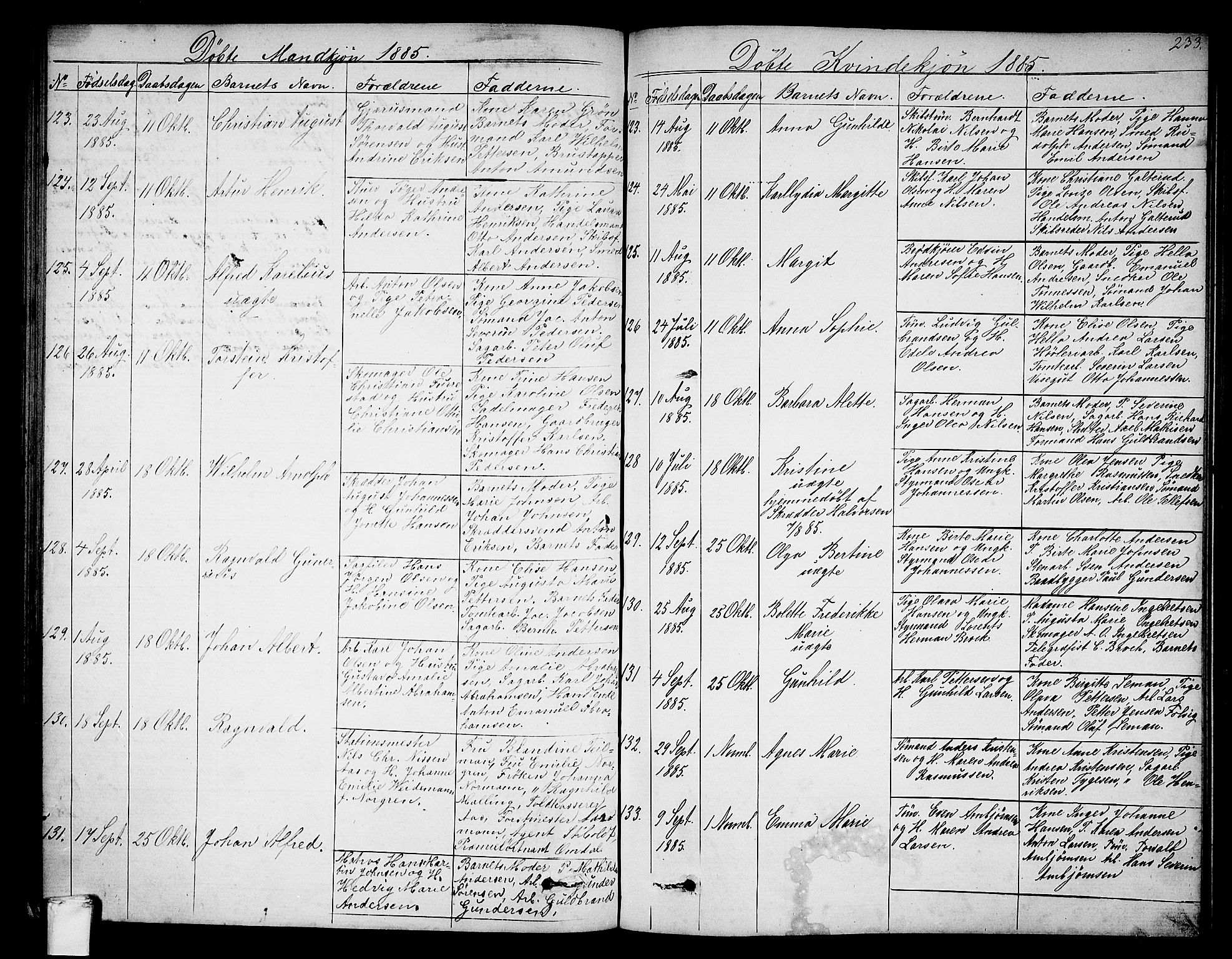 Larvik kirkebøker, AV/SAKO-A-352/G/Ga/L0004: Parish register (copy) no. I 4, 1871-1888, p. 233