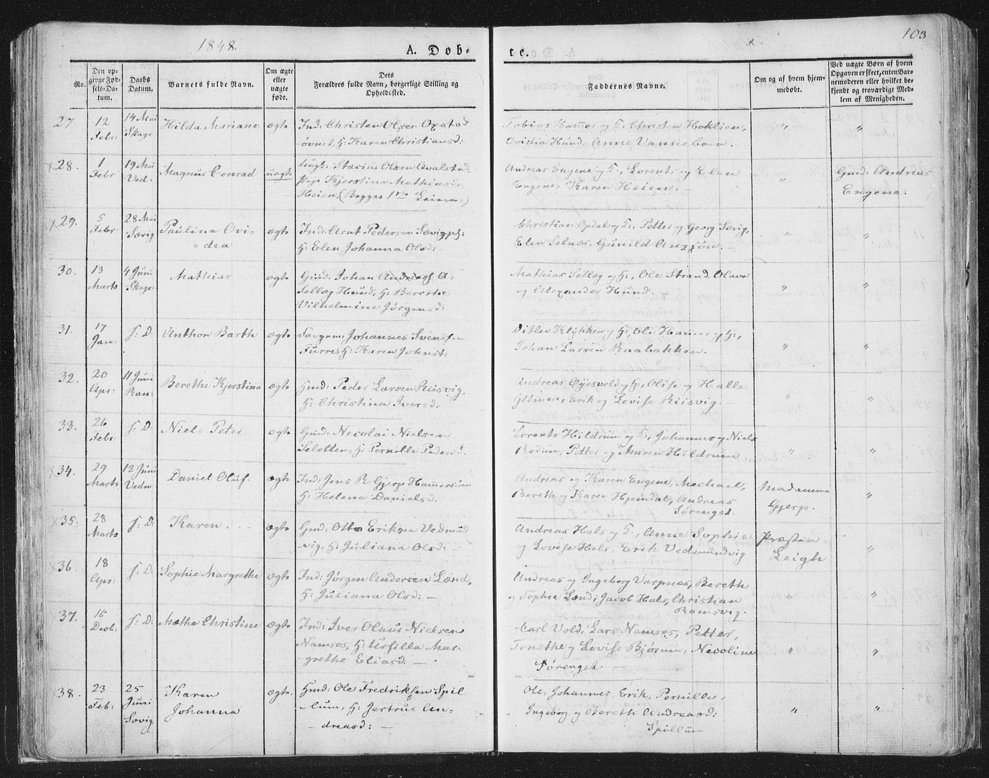 Ministerialprotokoller, klokkerbøker og fødselsregistre - Nord-Trøndelag, AV/SAT-A-1458/764/L0551: Parish register (official) no. 764A07a, 1824-1864, p. 103