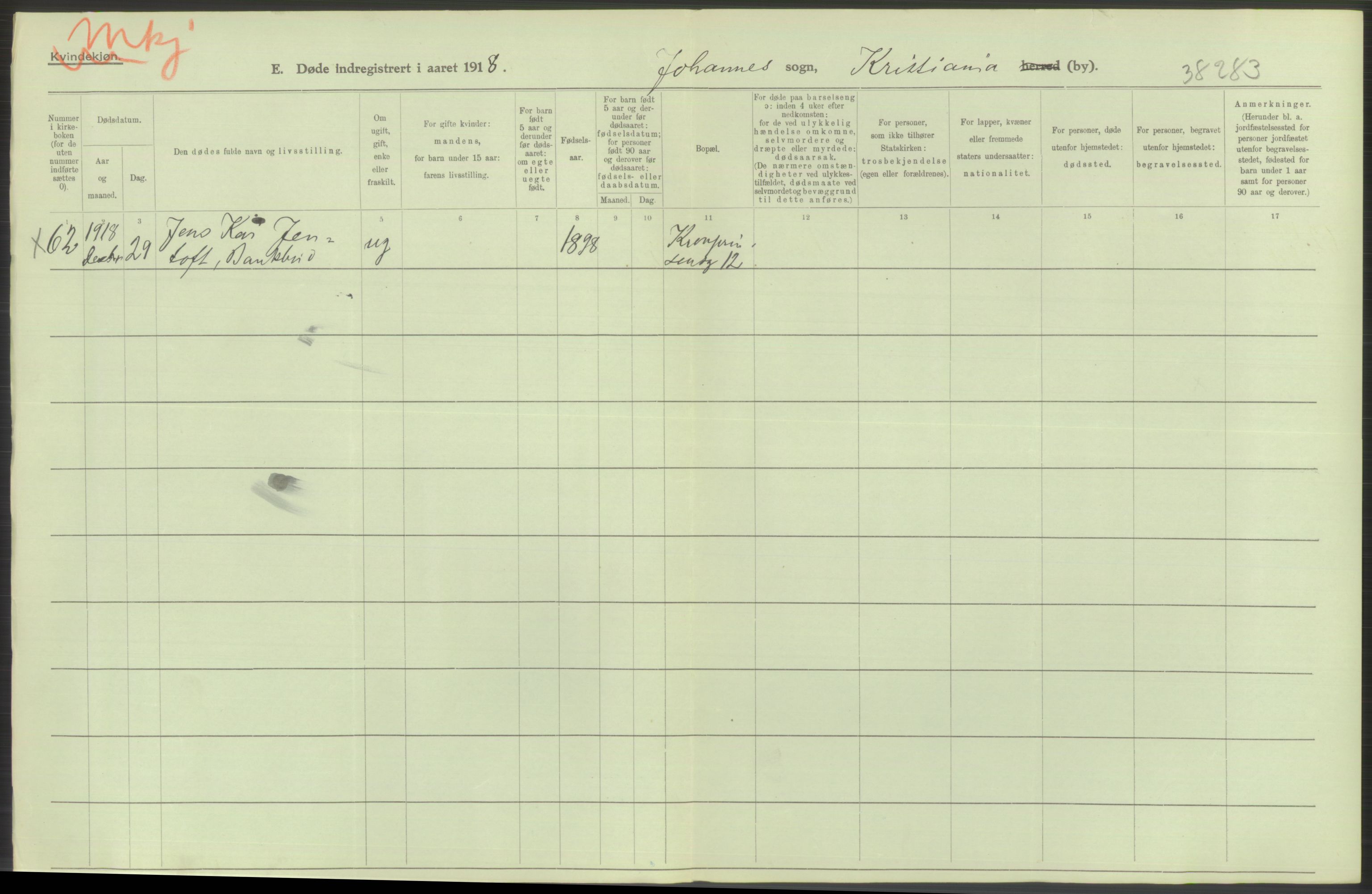 Statistisk sentralbyrå, Sosiodemografiske emner, Befolkning, AV/RA-S-2228/D/Df/Dfb/Dfbh/L0010: Kristiania: Døde, 1918, p. 160