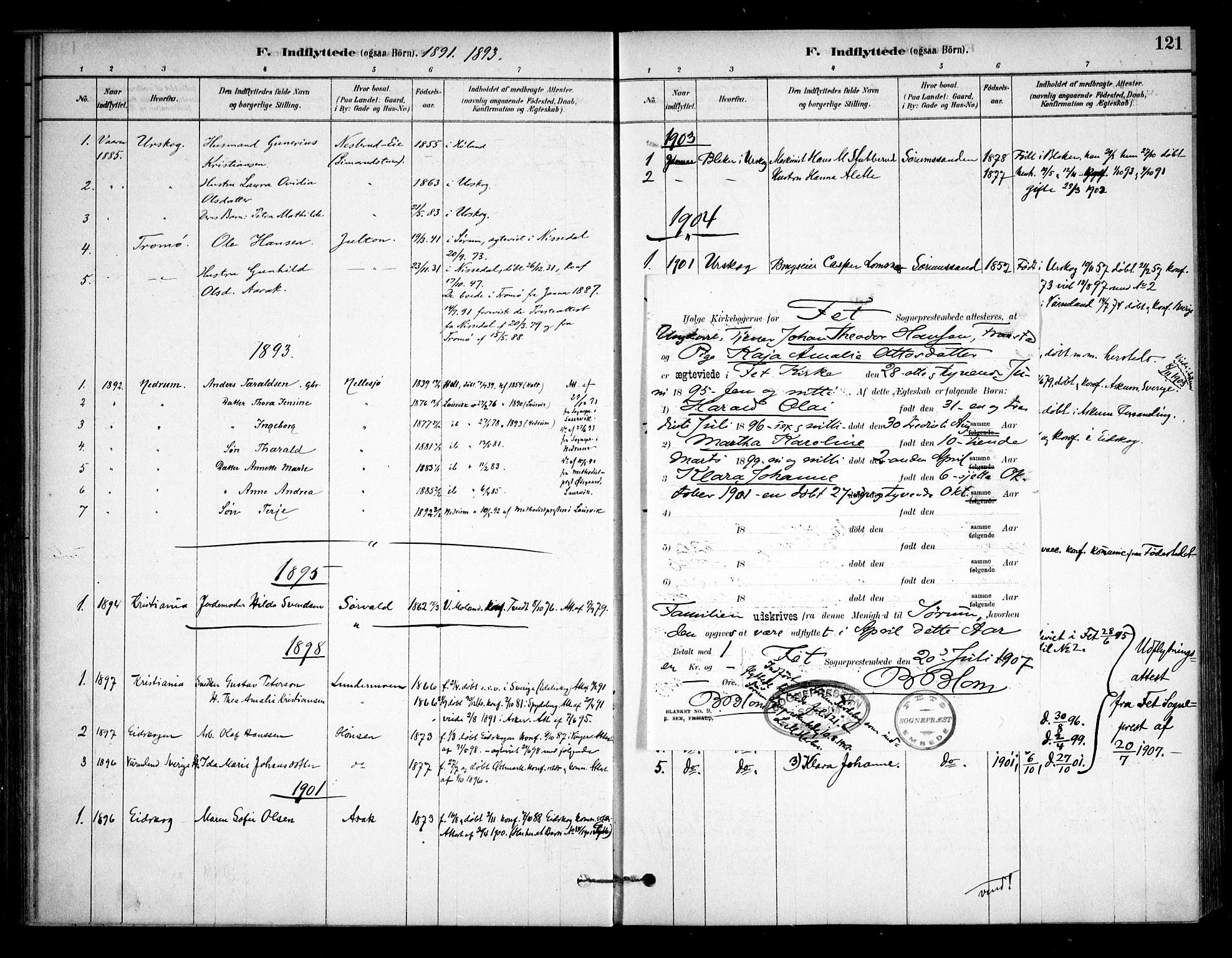 Sørum prestekontor Kirkebøker, SAO/A-10303/F/Fa/L0008: Parish register (official) no. I 8, 1878-1914, p. 121